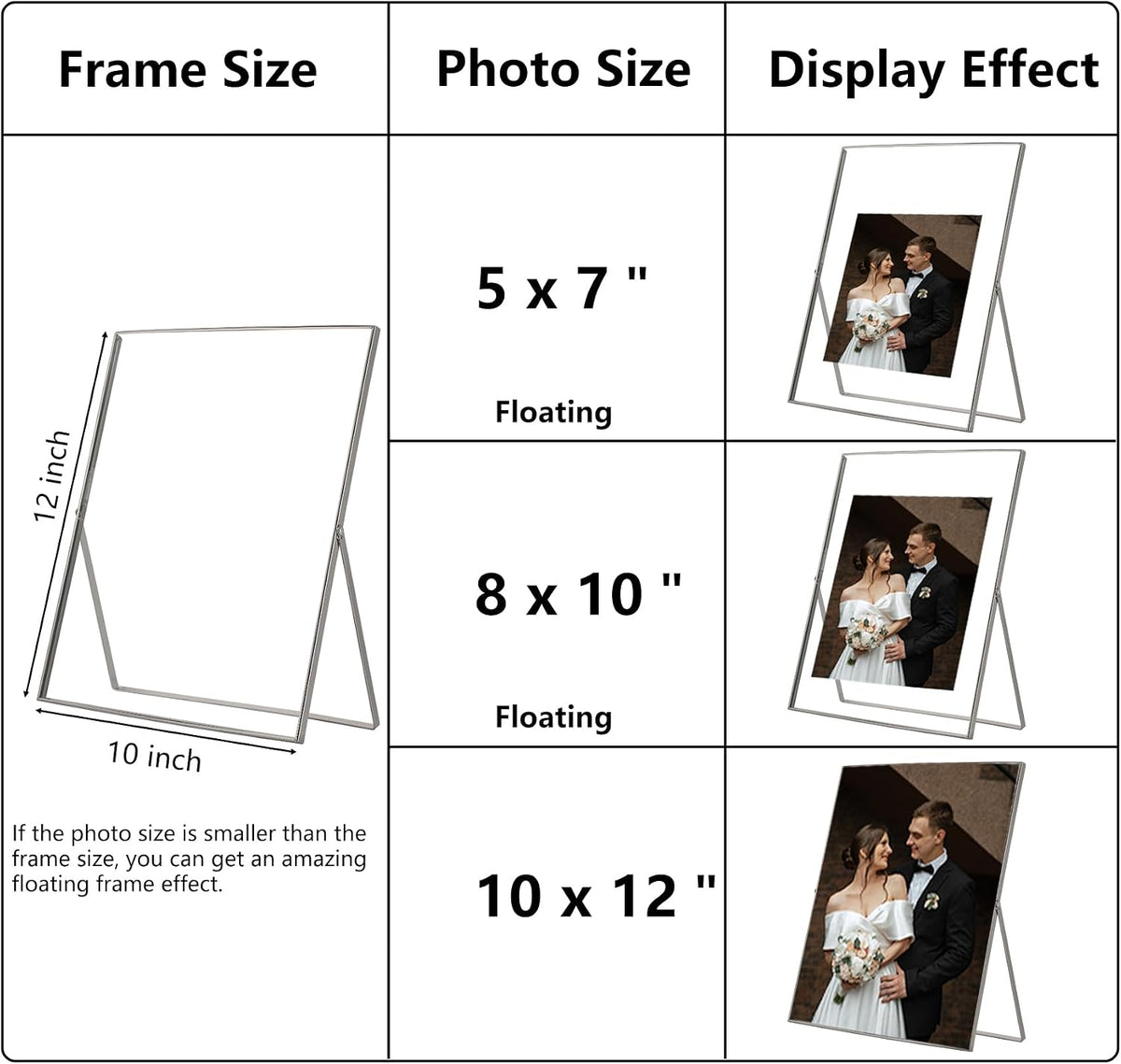 Silver 10x12'' Floating Frame 2pack For Photo Sizes(8.5x11'',7x9'',8x10''),Beautiful Metal Beaded Edge 8x10'' Floating