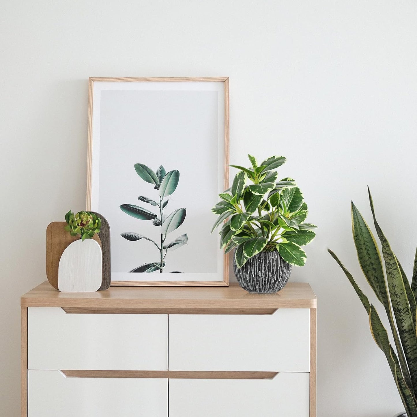Faux Variegated Oak Leaf Plant / Green#02