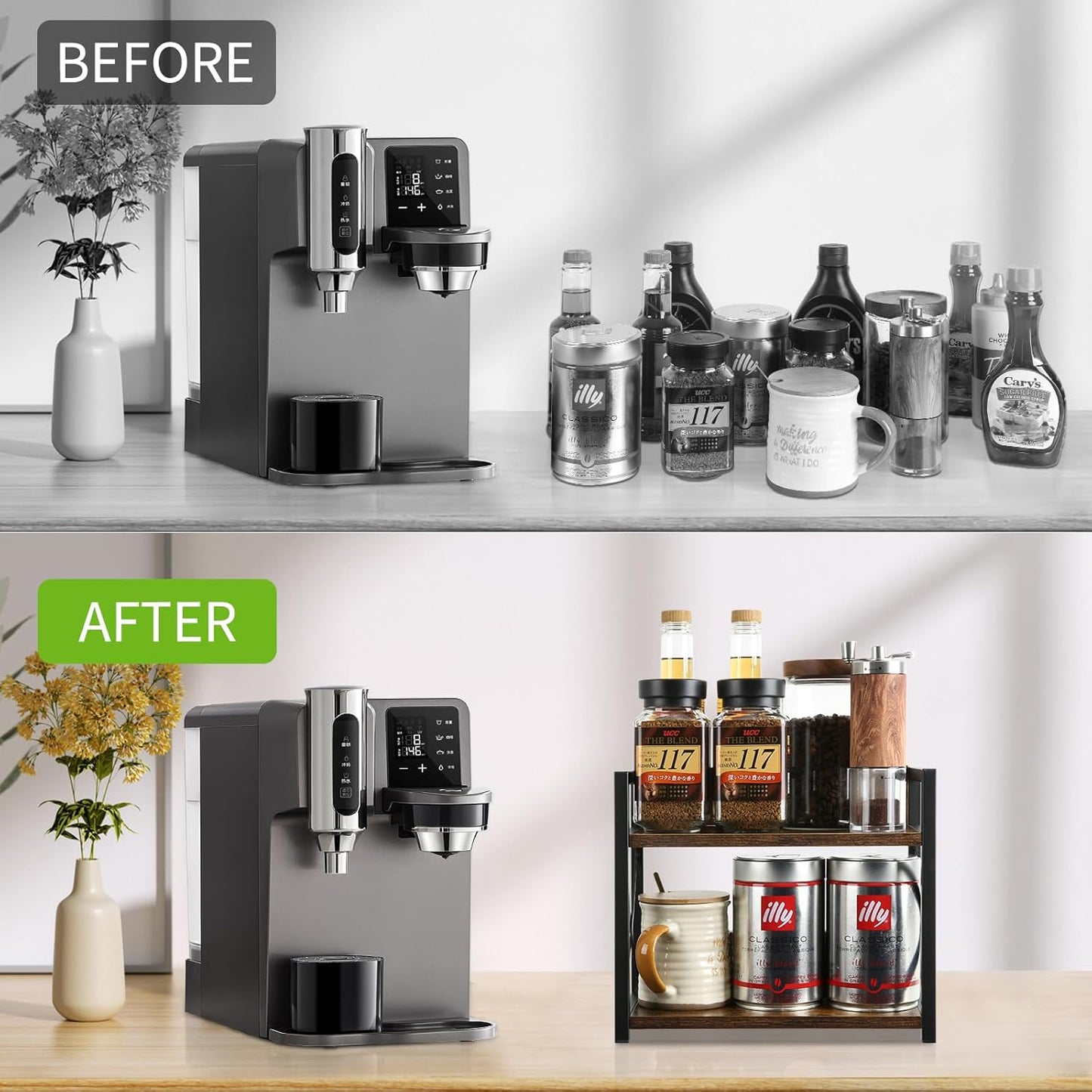 YINMIT Countertop Shelf Organizer,Coffee Bar Accessories,Spice Rack,Coffee Counter Shelf,2 Tier Coffee Organizer