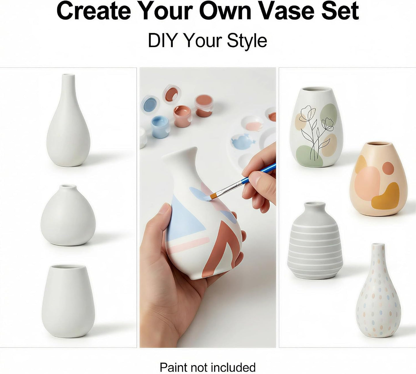 Small Ceramic Vase / White - 11-piece Set / Set of 11
