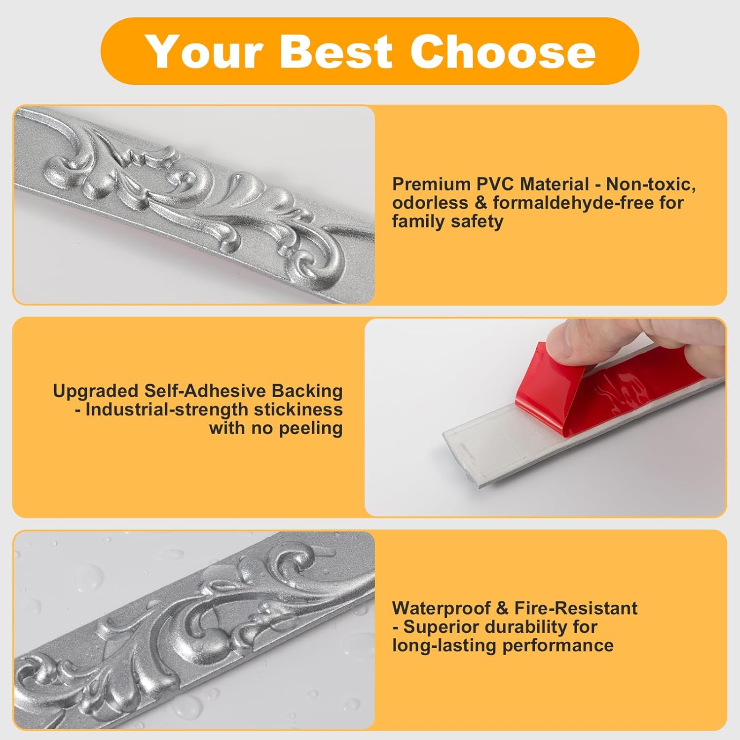 x 1.02'' Peel and Stick Crown Molding Trim / Silver / 16.4 Inch