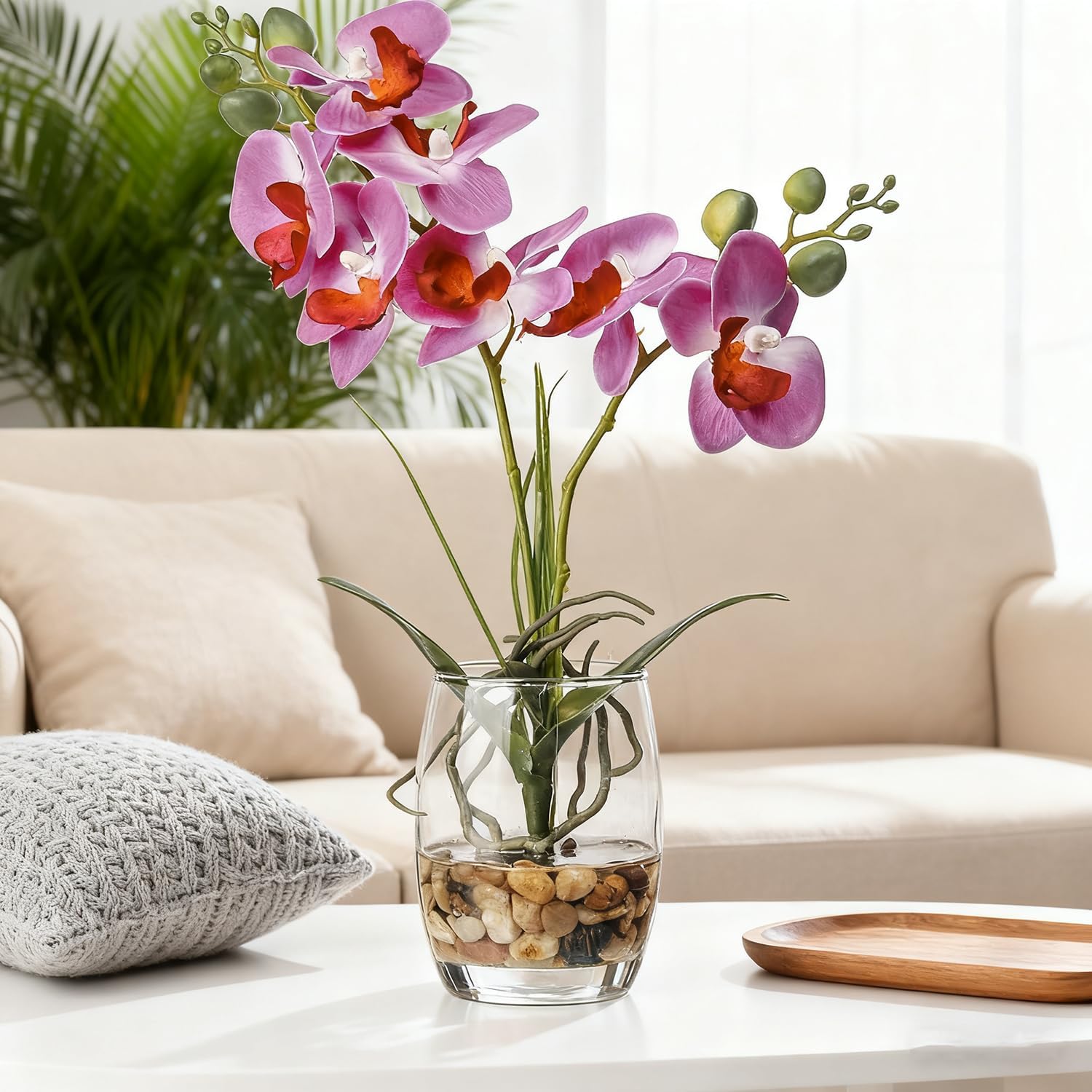 Artificial Purple Orchid in Glass Vase / Glass-purple