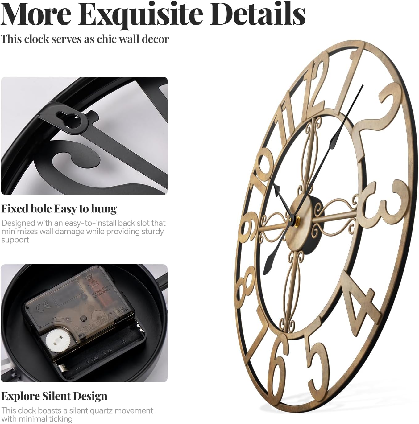 Cuspin 30 Inch Large Wall Clock Bronze Rustic Metal Decorative Clock | Battery operated, Arabic numerals, silent non