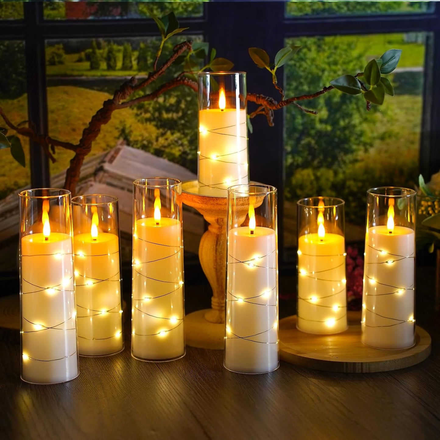 Flameless Candles,with Embedded Star String, Battery Operated Candles Flickering LED Pillar Candles with Remote Control