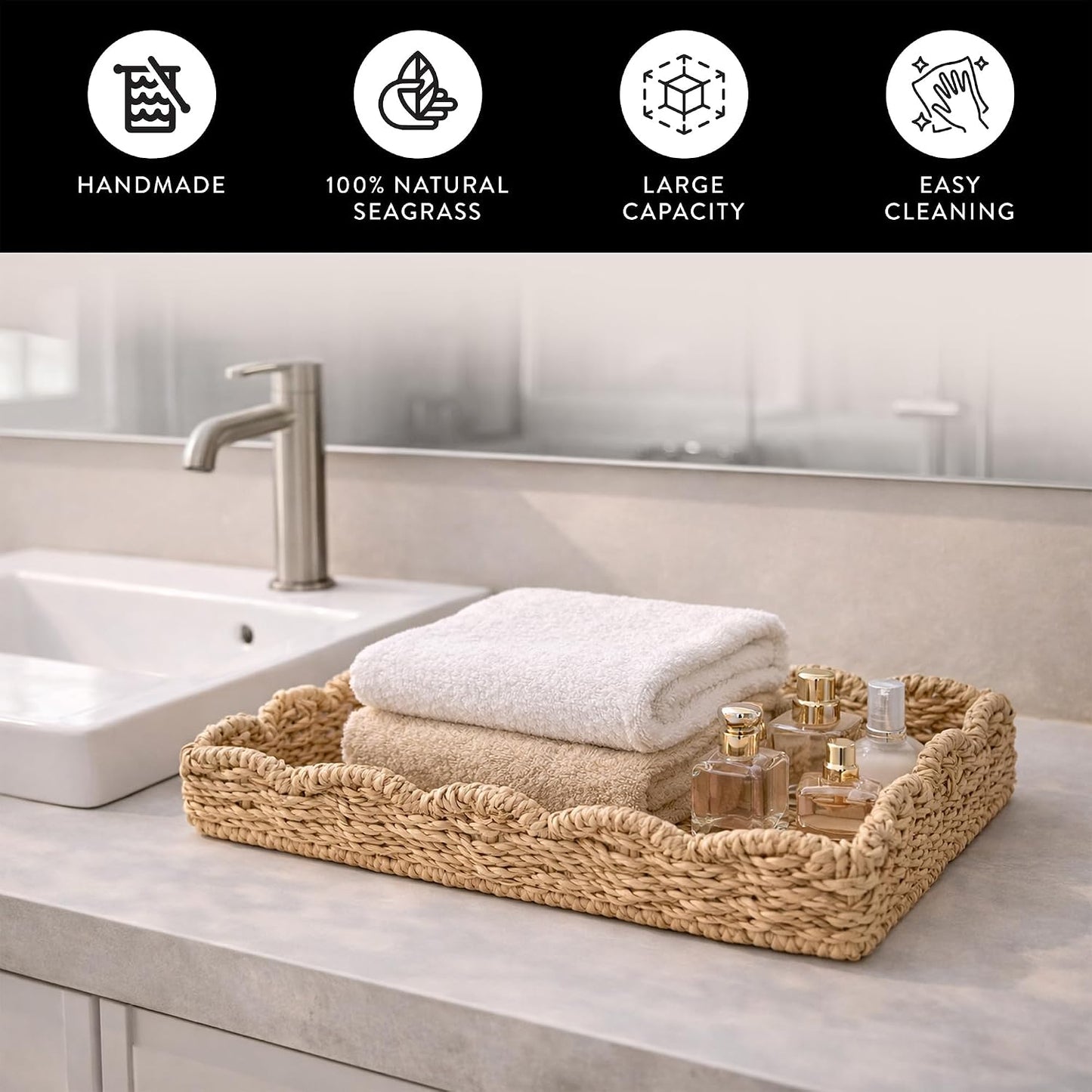 Handwoven Seagrass Rattan Tray / SAS00076-UPC / 10 x 2 x 15