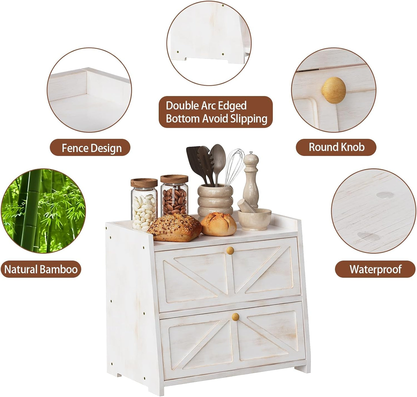 Trironsun Vintage Double Layer Bread Box for Kitchen Counter Bamboo Bread Storage Container Large Capacity Bread