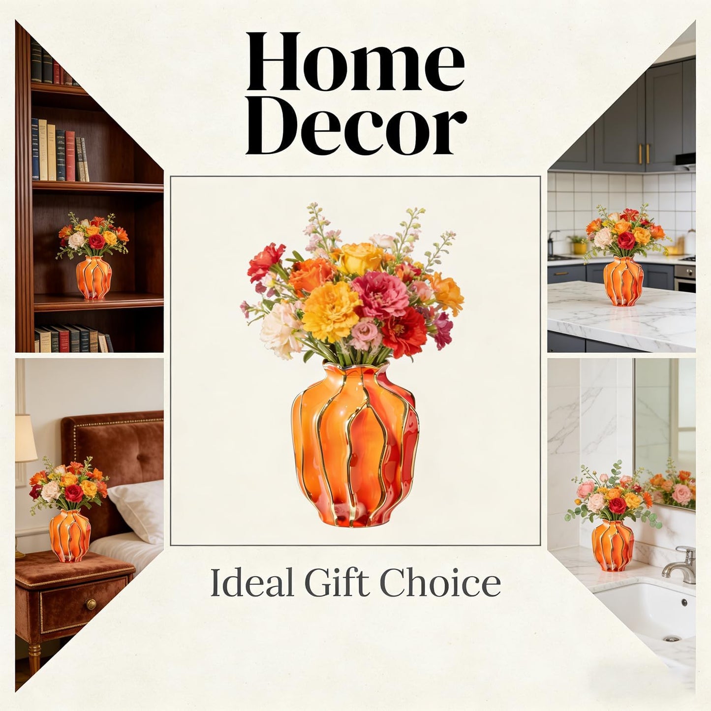 Decorative Ceramic Flower Vase / Orange-pomegranate-shaped