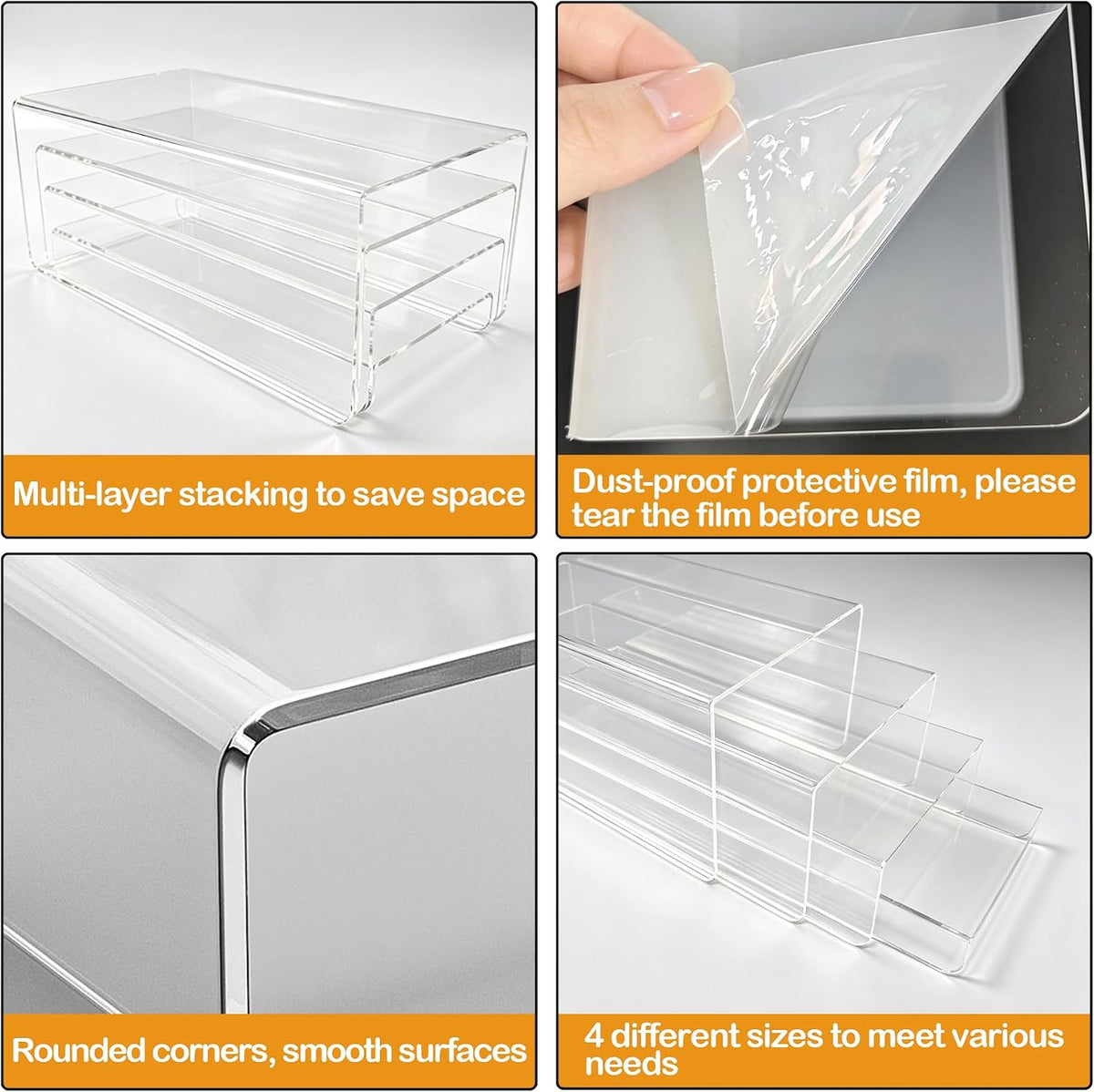 MerryNine Clear Acrylic Display Risers Stable Multi-Size | 8-Piece Set (11.8" base). Extra-wide stability for shoe