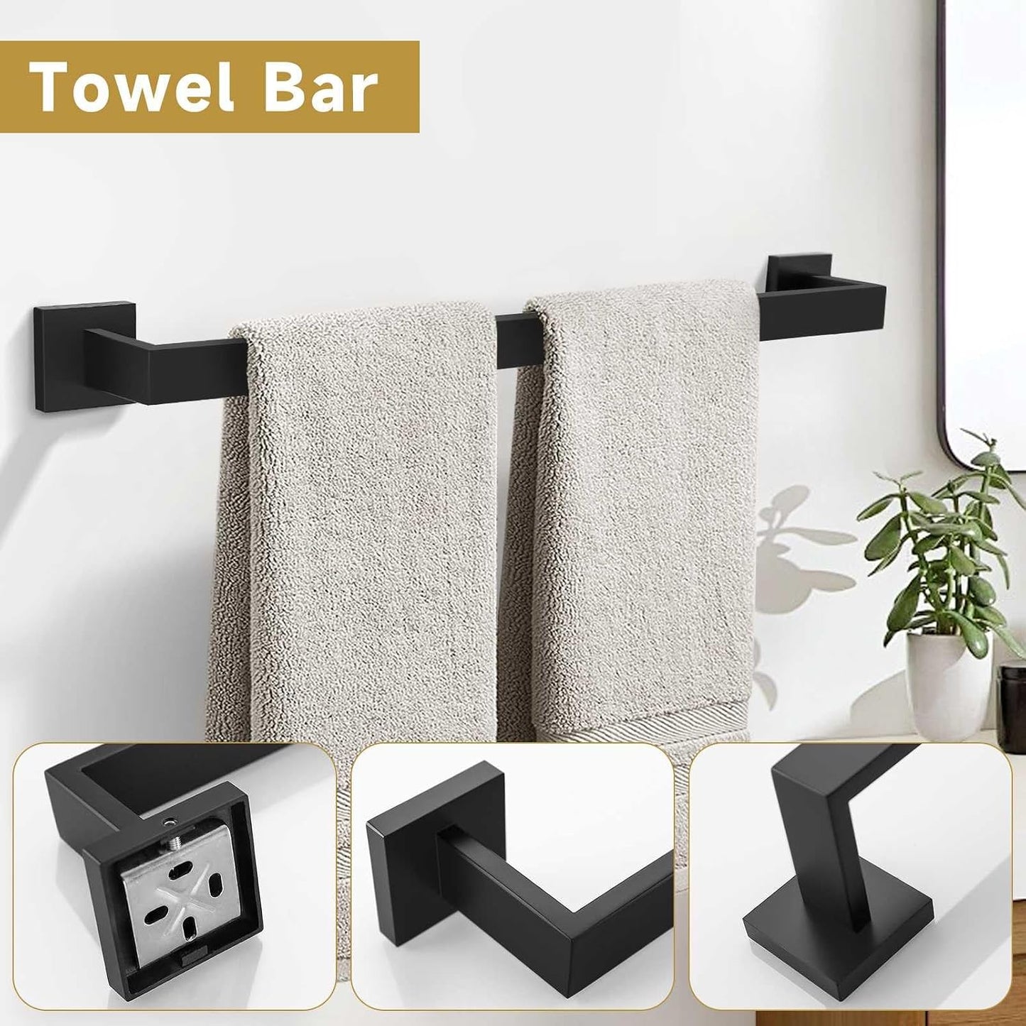 5 Pieces Bathroom Hardware Accessories Set Matte Black Towel Bar Set Towel Holder Racks Set for Bathroom,SUS304