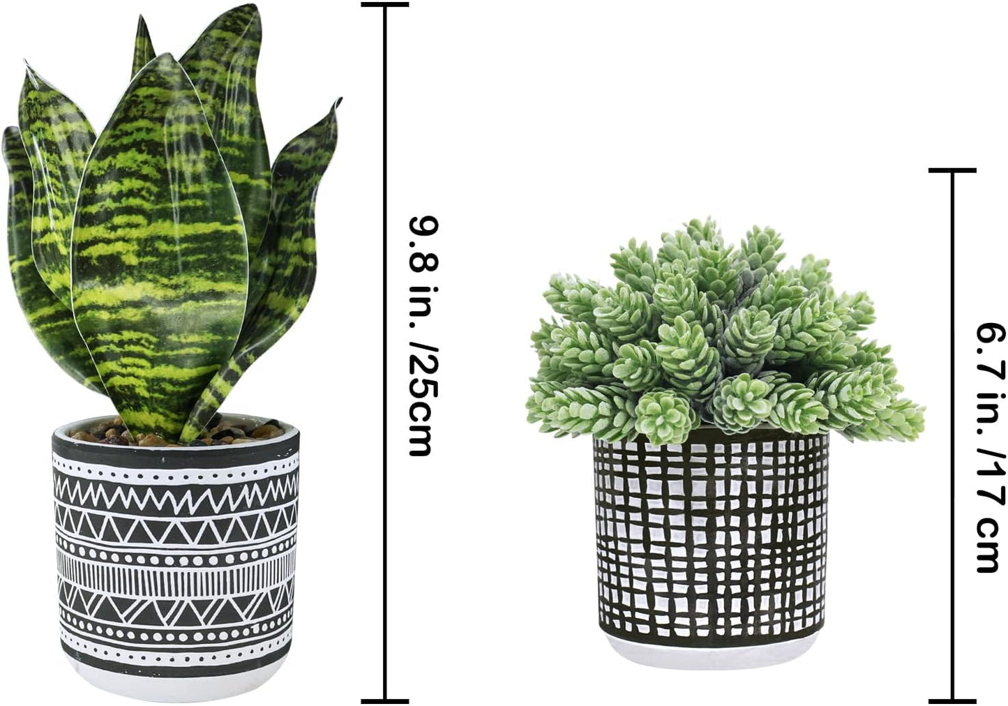 Small Potted Plants Artificial Succulents Hanging Plants and Faux Tropical Snake / Black / Set of 3
