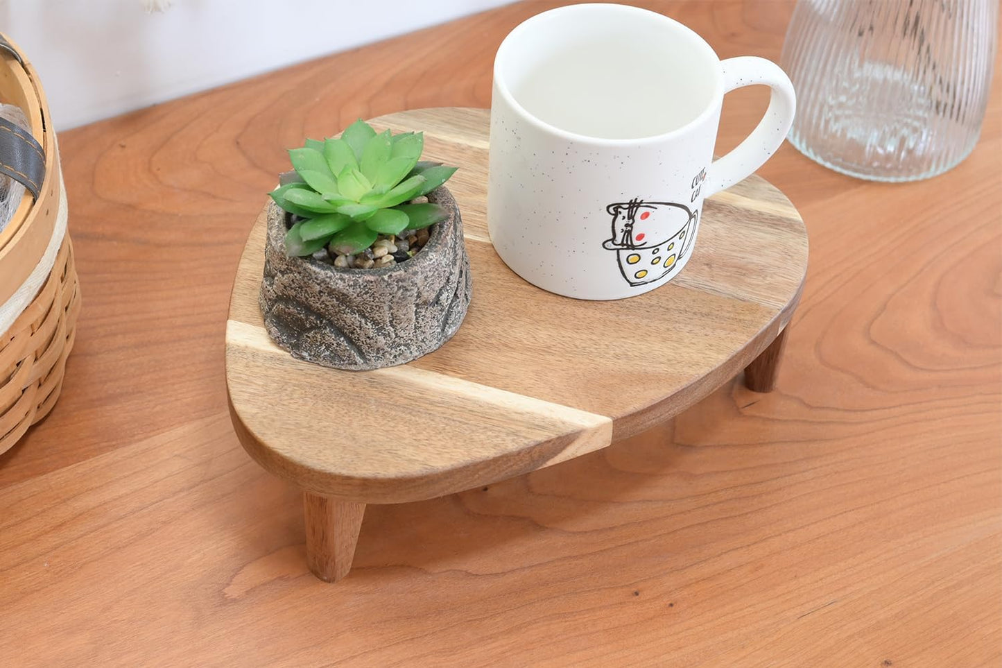 Acacia Wood Corner Pedestal Stand Triangle Decorative Farmhouse Wood Riser for Display Wooden Stand