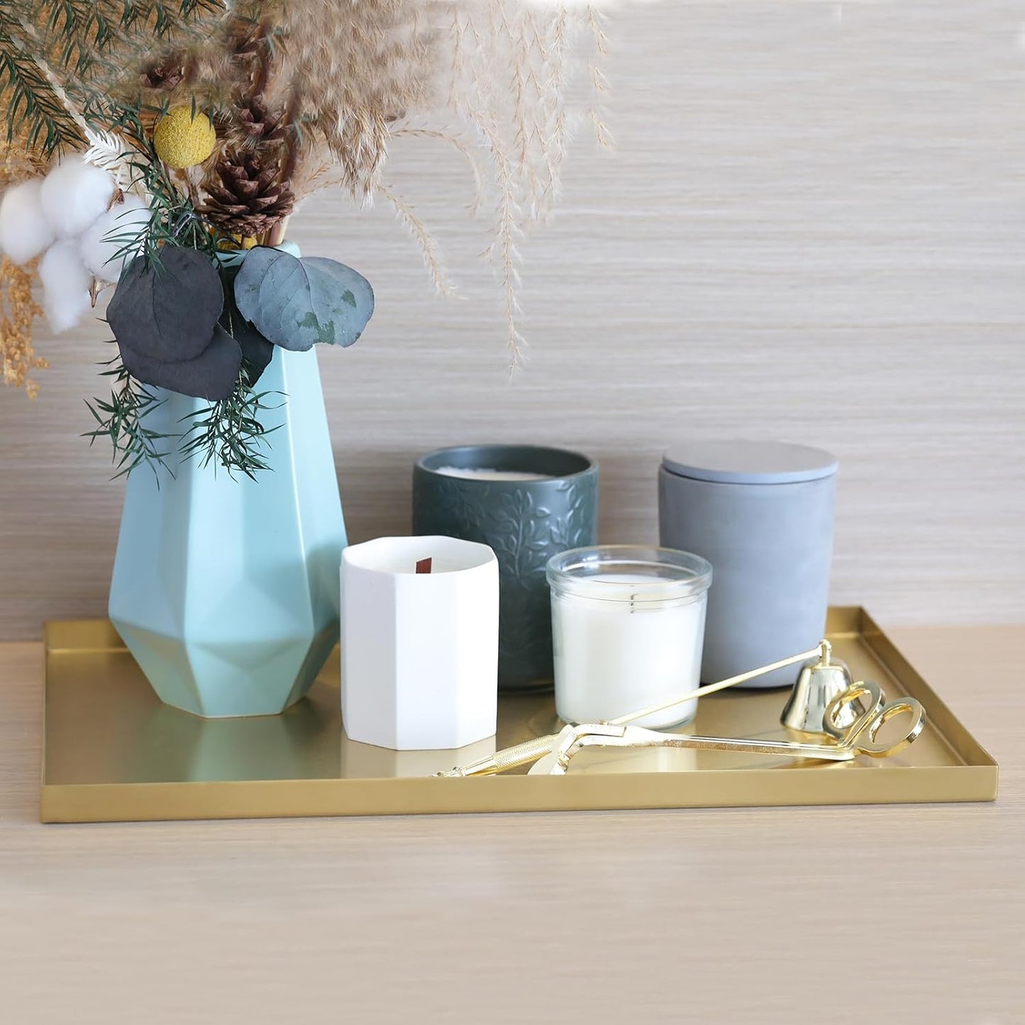 Gold Tray / Small Candle Holder / Sanding Gold / 15 x 10 x 0.6