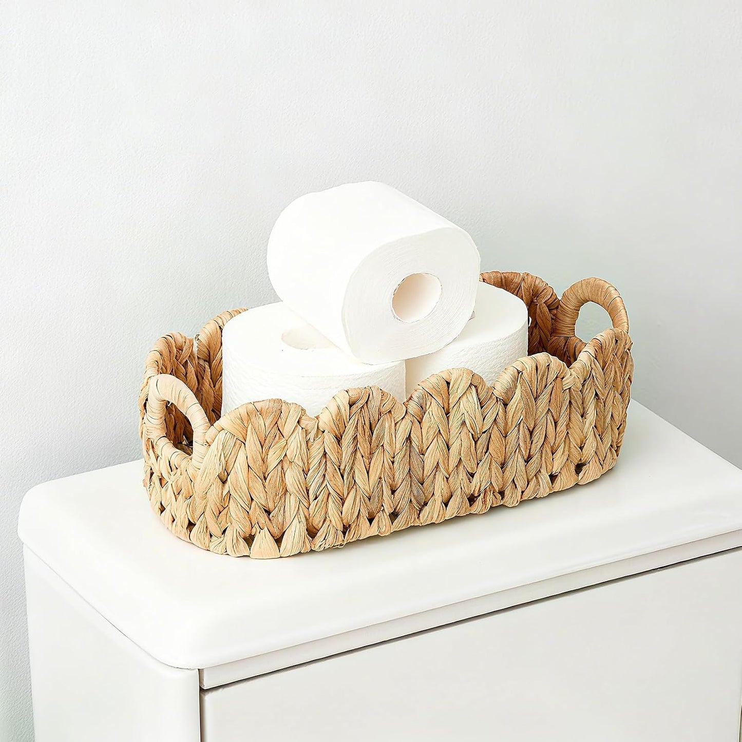 Scalloped Wicker Basket / 16.14in*6.7in*10.62in,14.17in*6.7in*4.7in / Set of 2