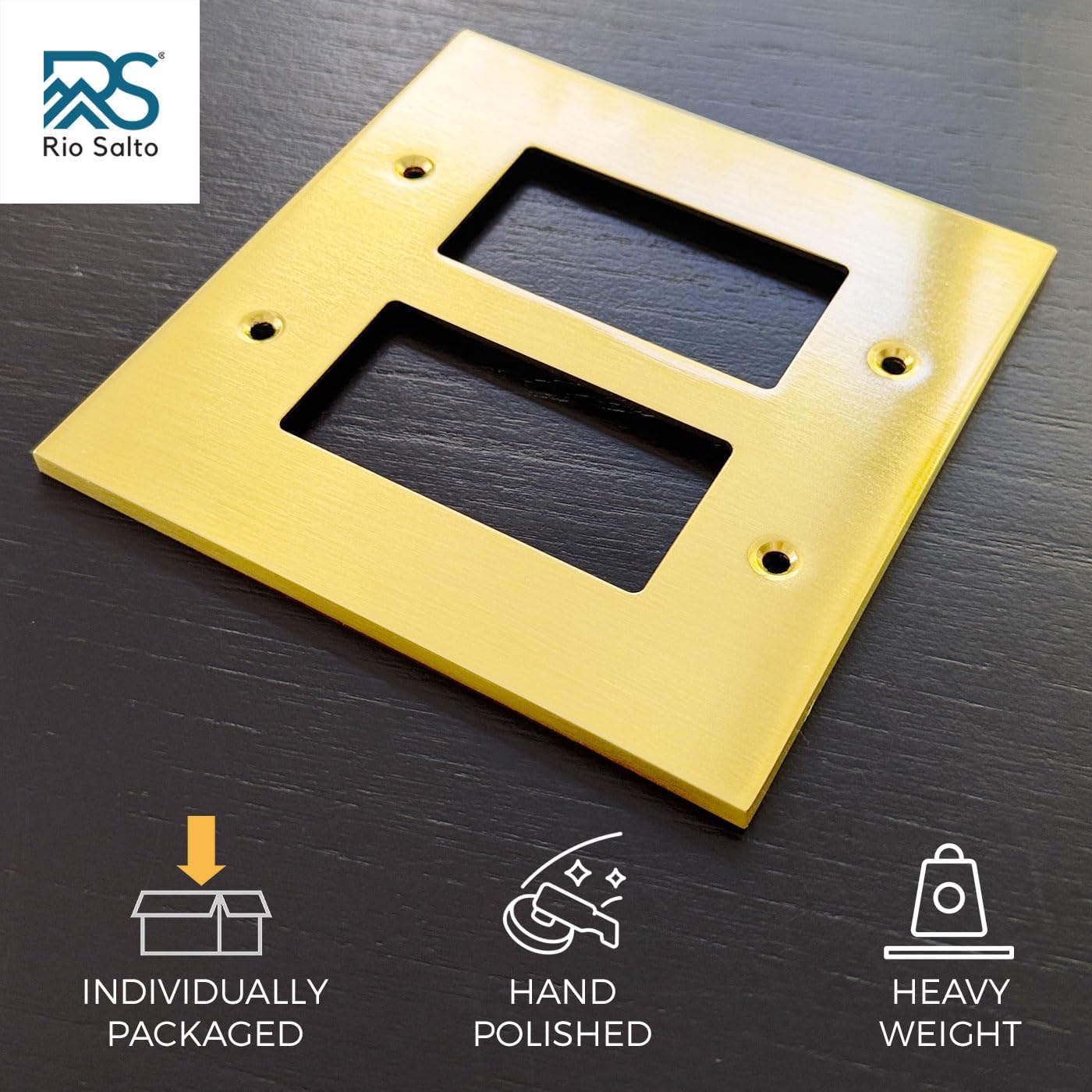 Rio Salto Modern Metal Vibrant Yellow Gold Double Decorator Wall Outlet Cover Light Switch Double Rocker Decorator Wall