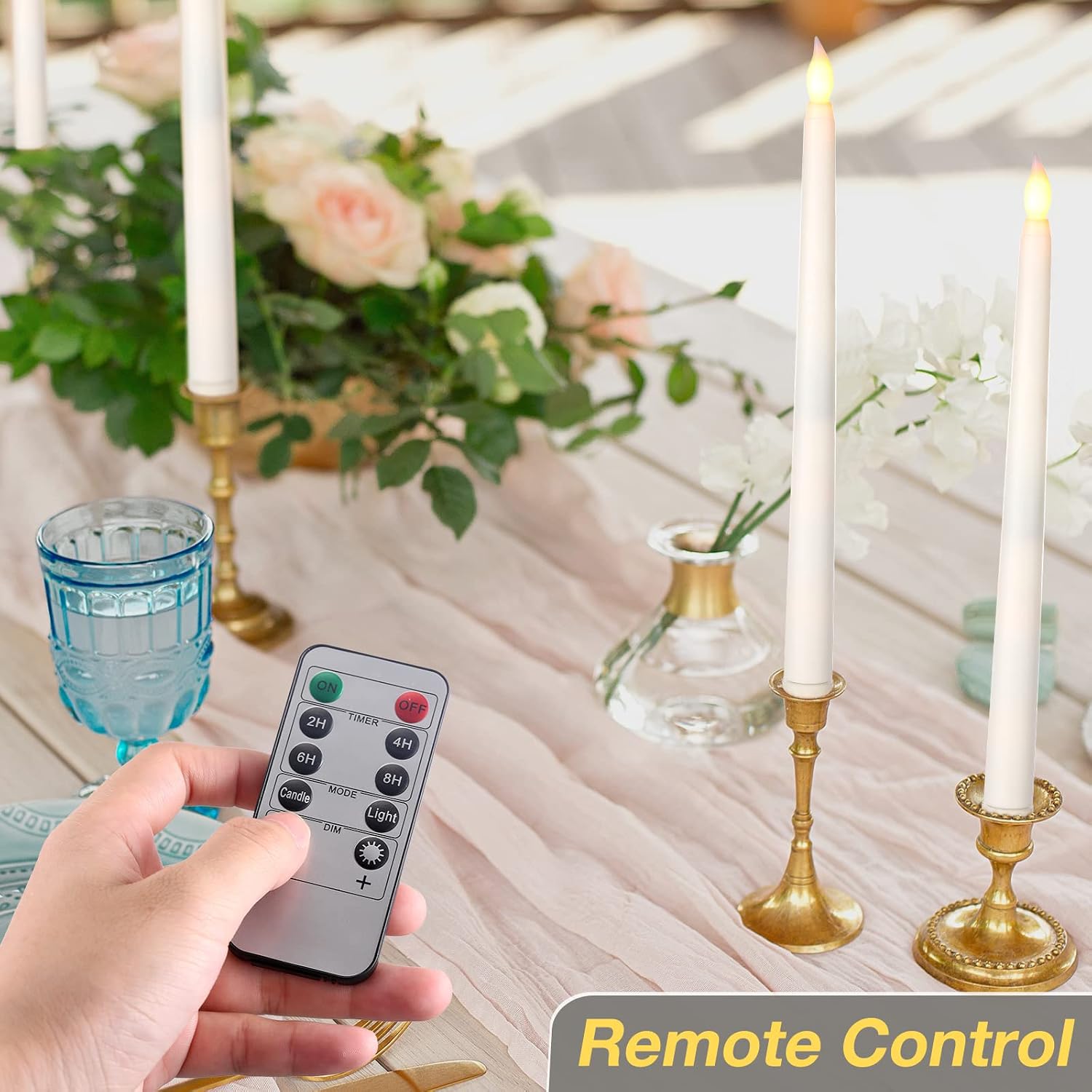 24 Pack Flameless Flicker Taper Candles Bulk with Remote and Timer, Battery Operated LED Warm White Taper Candles Light