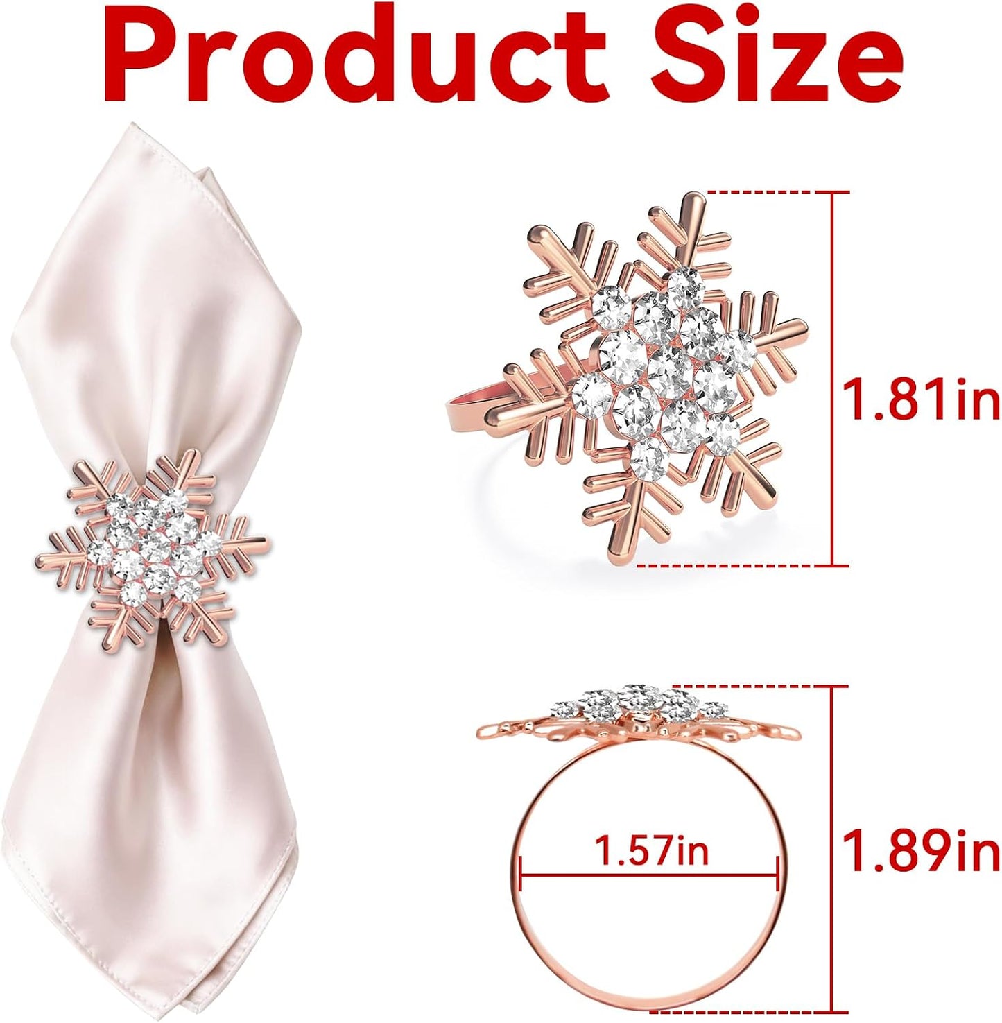 Christmas Snowflake Napkin Rings Set of 12- Rose Gold Rustic Dinner Tables Setting Decoration for Wedding Receptions