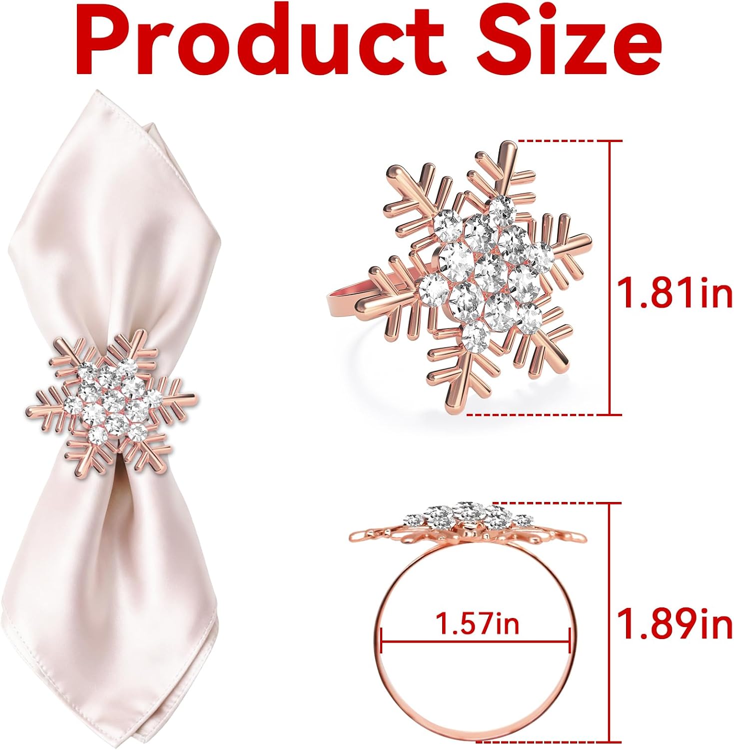 Christmas Snowflake Napkin Rings Set of 12- Rose Gold Rustic Dinner Tables Setting Decoration for Wedding Receptions