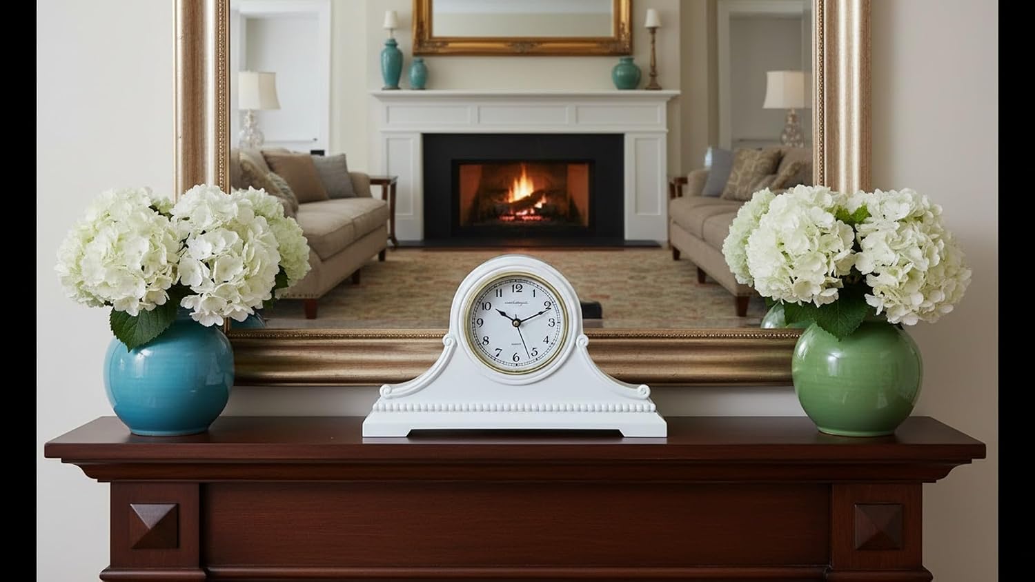 Mantel Clocks, Battery Operated, Silent Wood Table Clock with Westminster Chimes On The Hour, Solid Wooden Shelf