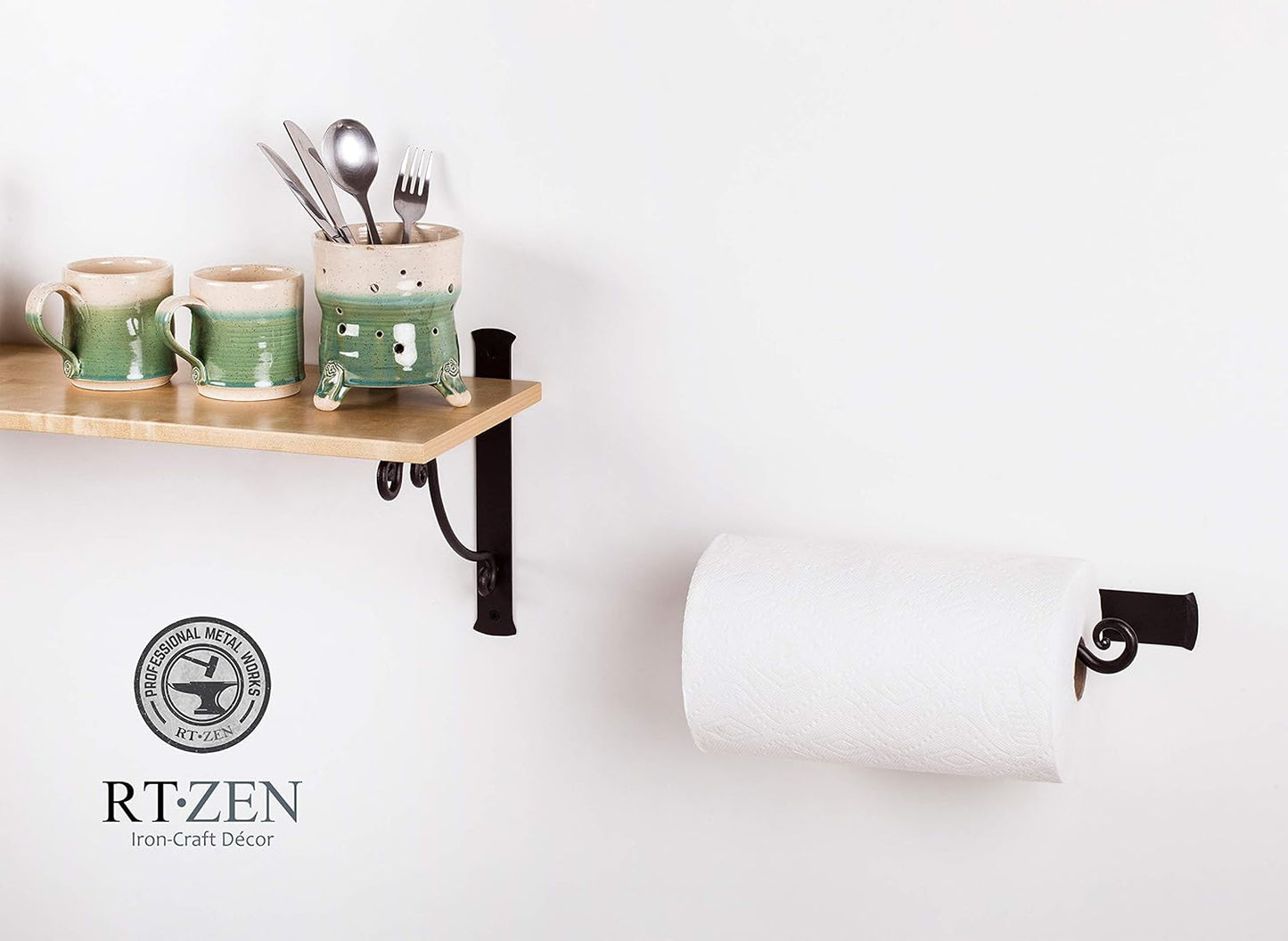 Horizontal Black Paper Towel Holder, Stylish Home Accent Countertop | Handcrafted, Rustic Metal, Decorative Wrought