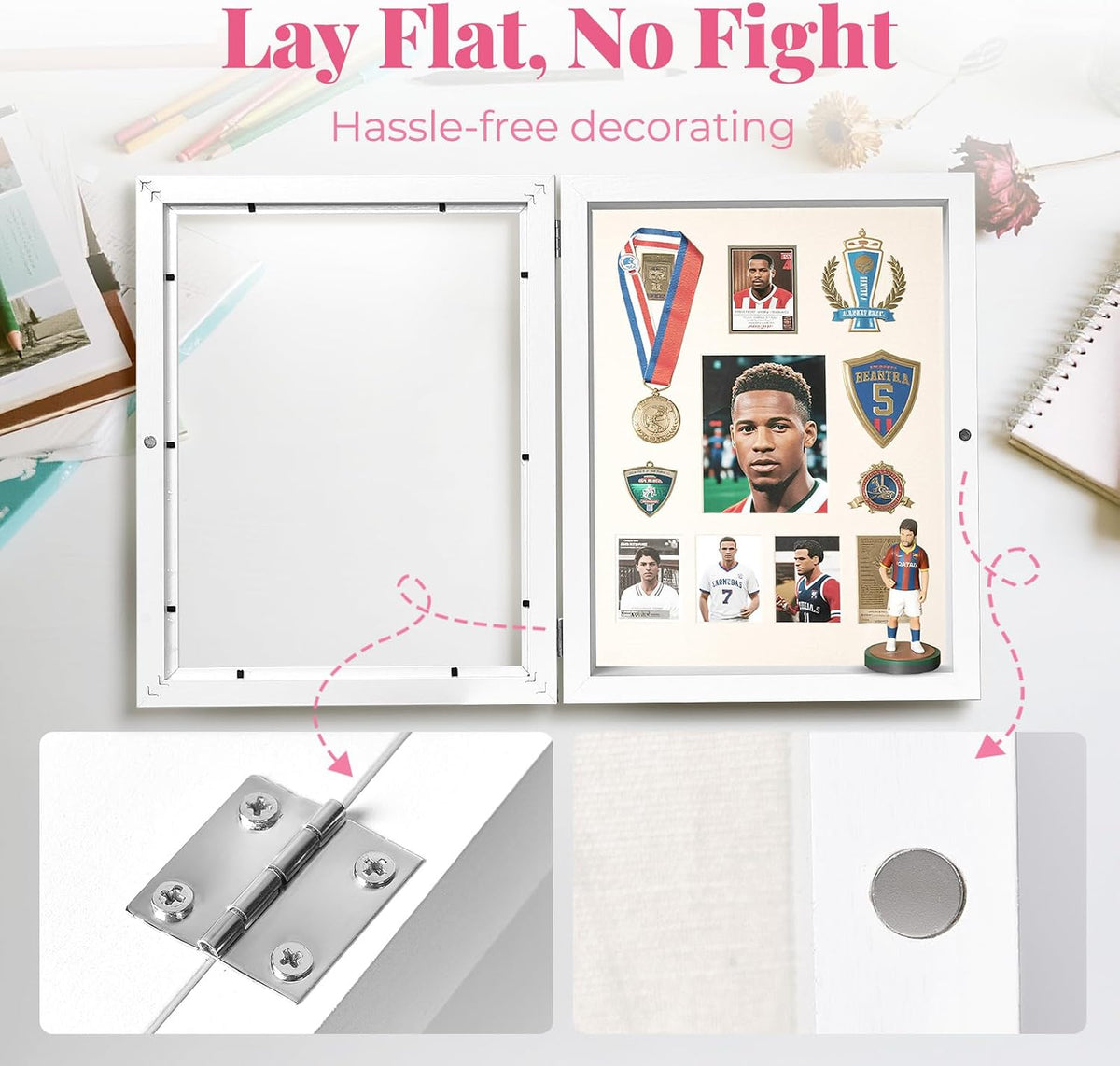 HOUSE DAY 11x14 Deep Shadow Box Frame with Linen Back, Pins, White | 2.4 in Usable Depth for Pet, Baby Keepsakes