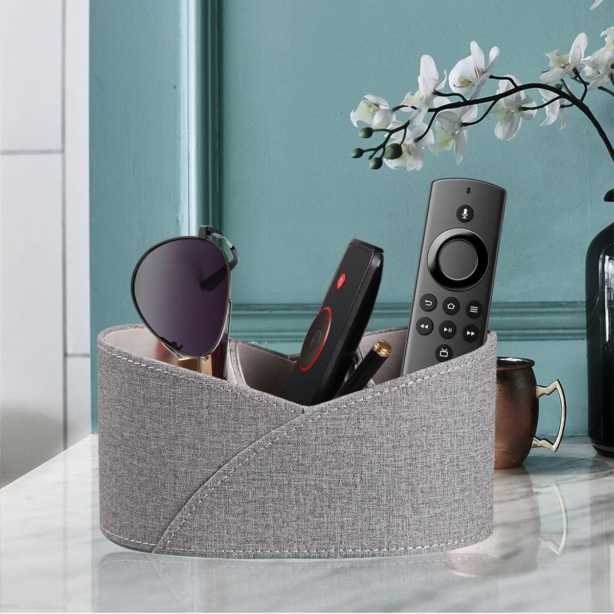 PU Leather Remote Control Holder / Remotes Holder / Grey