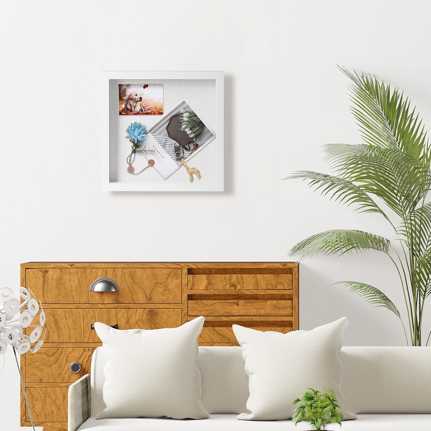 Muzilife 8x8 Small Shadow Box Wood Picture Frame, HD Glass, 3PCS, White | FSC-Certified MDF | Soft Acid-free Linen
