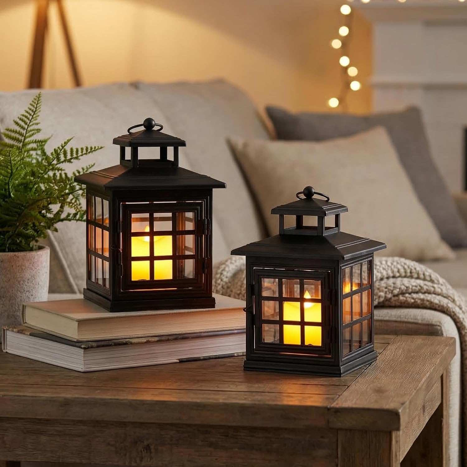 TRIROCKS Set of 2 Decorative Candle Lantern Metal Candle Holder Hanging Lantern Perfect for Home Decor Halloween Living