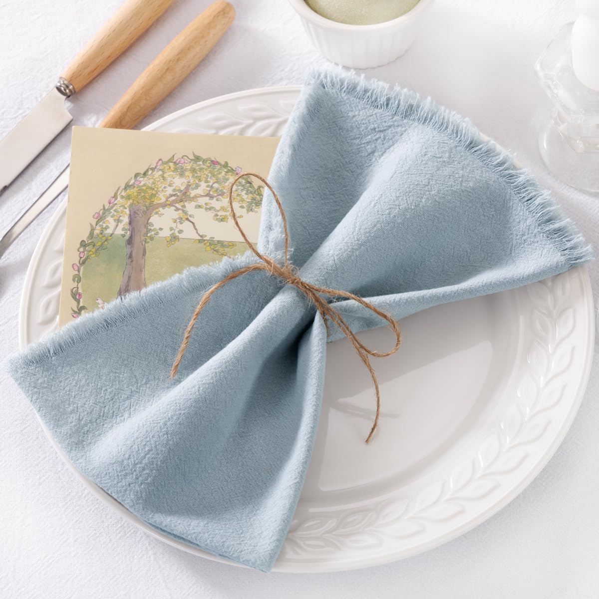 DeZerlor Grey Blue Summer Cotton Linen Washable Cloth Napkins Set of 12 | Reusable Boho Handmade Table Napkins Bulk