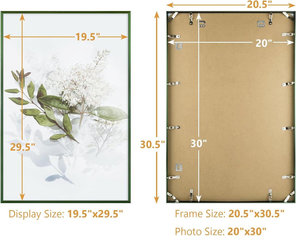 Golden State Art 20x30 Aluminum Poster Frame Acrylic Front Green | Metal Thin Frames for 30x20 Photo, Wall Hooks for