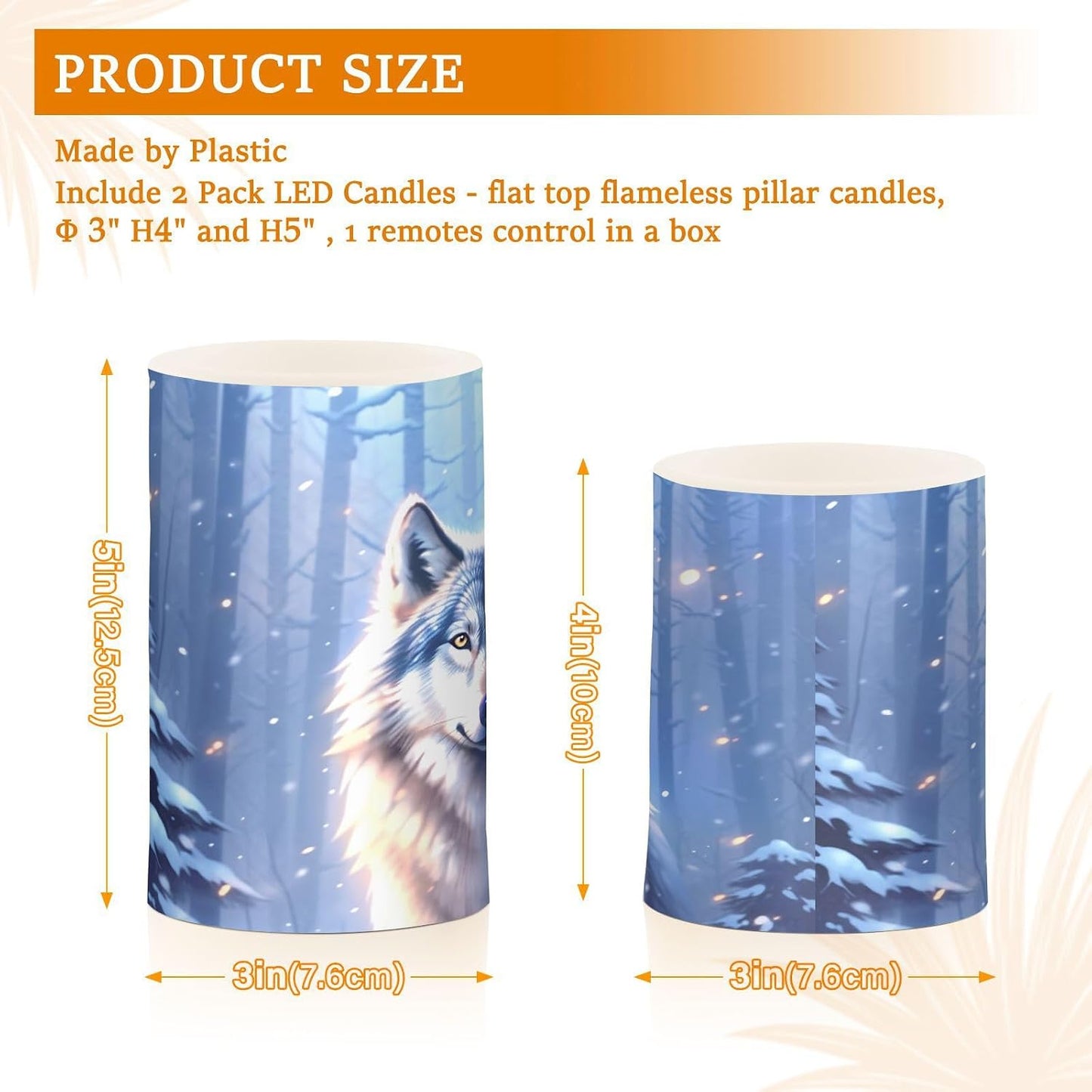Flickering Flameless Candles, Wolf Winter Forest LED Candles with Remote Timer, Set of 2 Battery Operated Candle for