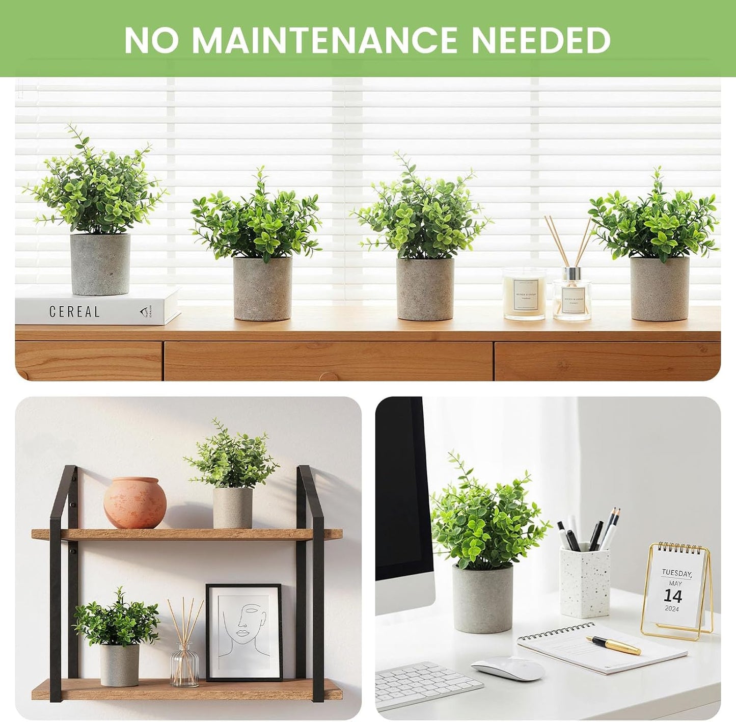 Mini Potted Fake Plants Artificial Plastic Eucalyptus Plants Topiaries / Green / Set of 4