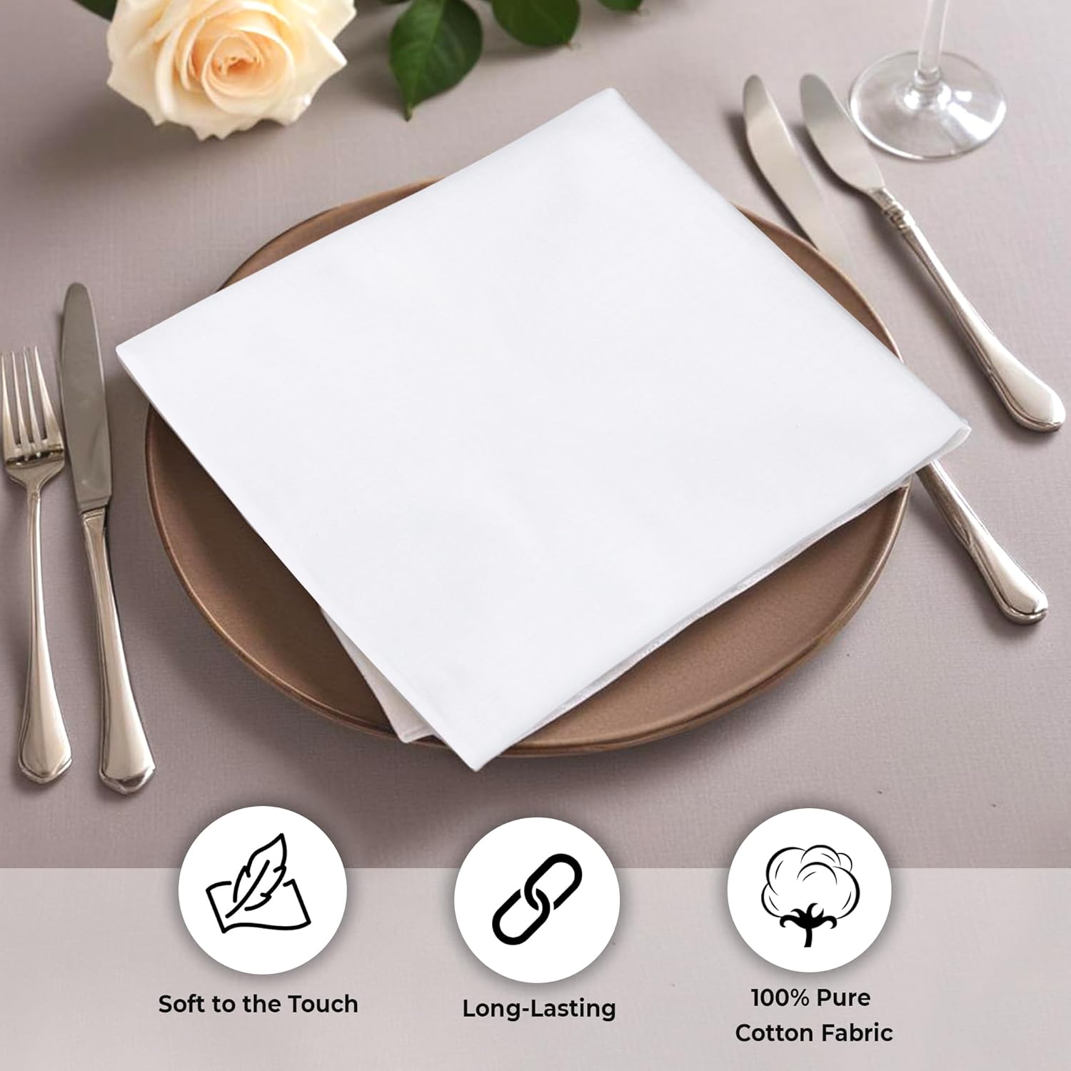 Urban Villa Cloth Napkins White Dinner Napkins Set of 12 (18X18) 100% Cotton Absorbent Washable Durable Reusable Ideal
