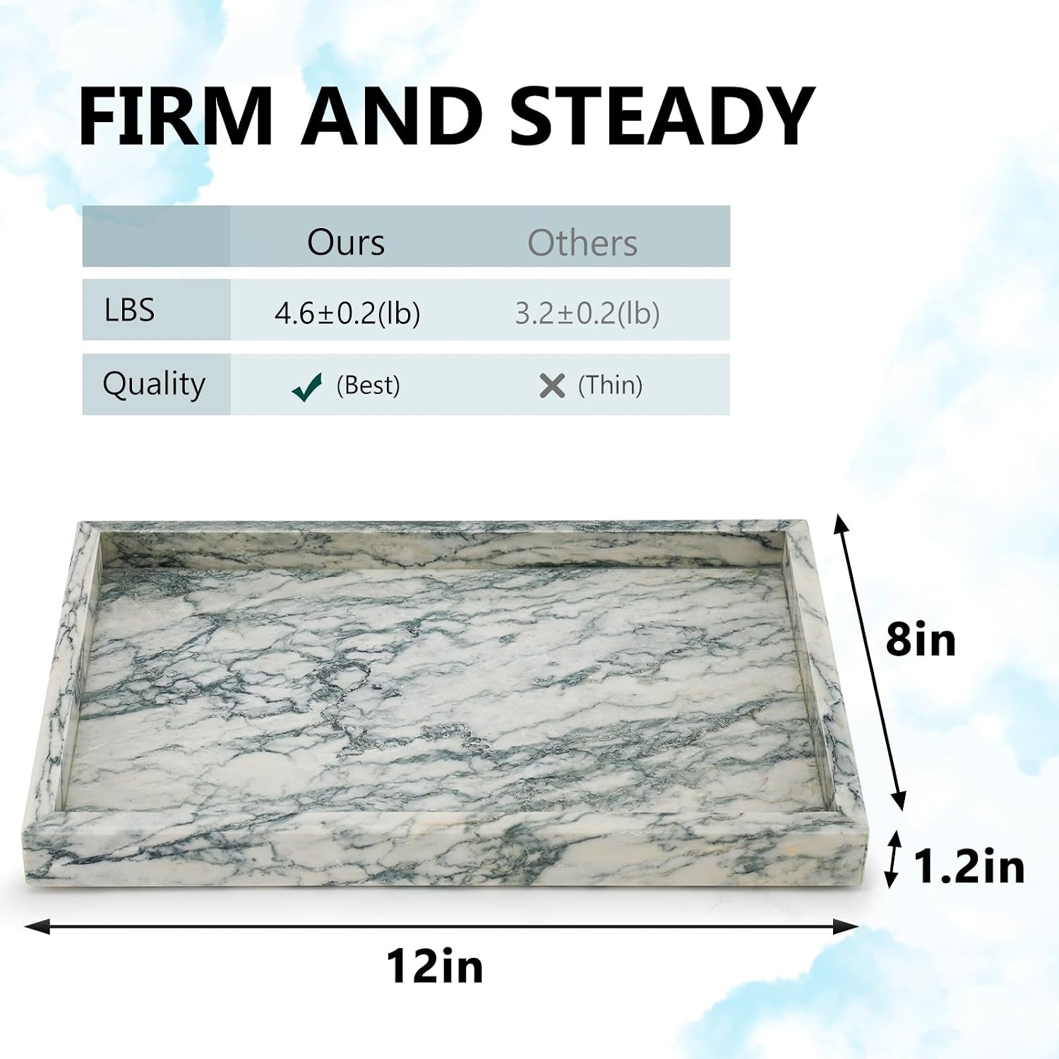 Real Natural Marble Tray / Cyan-green / 12 x 8 x 1.2