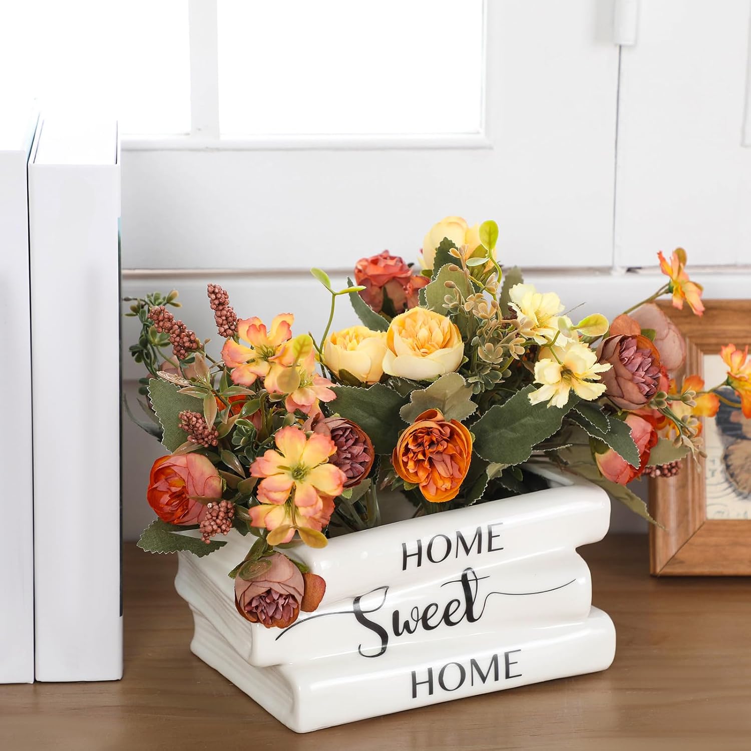 Ceramic Book Planter Pot Small Book Shaped Decorative Planter Rustic Farmhouse Flowers Vase / White