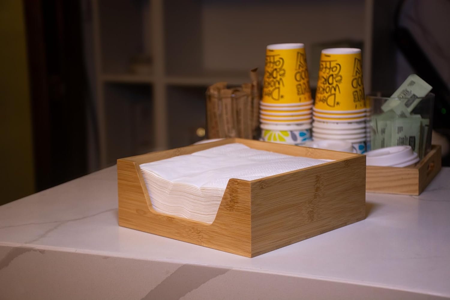 Napkin Holder / Square Paper Napkin Holder / Bamboo / 7.28 x 7.28