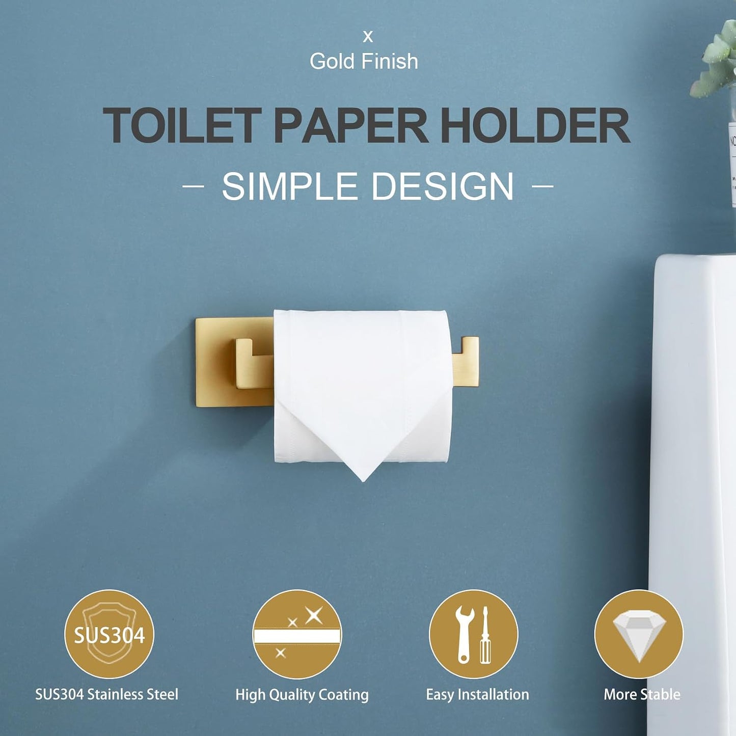 KOKOSIRI Gold Toilet Paper Holder Toilet Roll Holder for Bathroom Kitchen Washroom T-304 Stainless Steel Wall Mounted