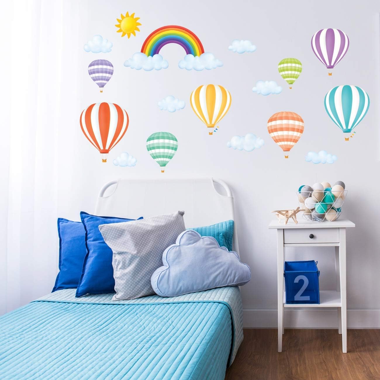 DS8-1801 Rainbow and Kids Wall Stickers Wall Decals Peel and Stick Removable Wall / Hot Air Balloons