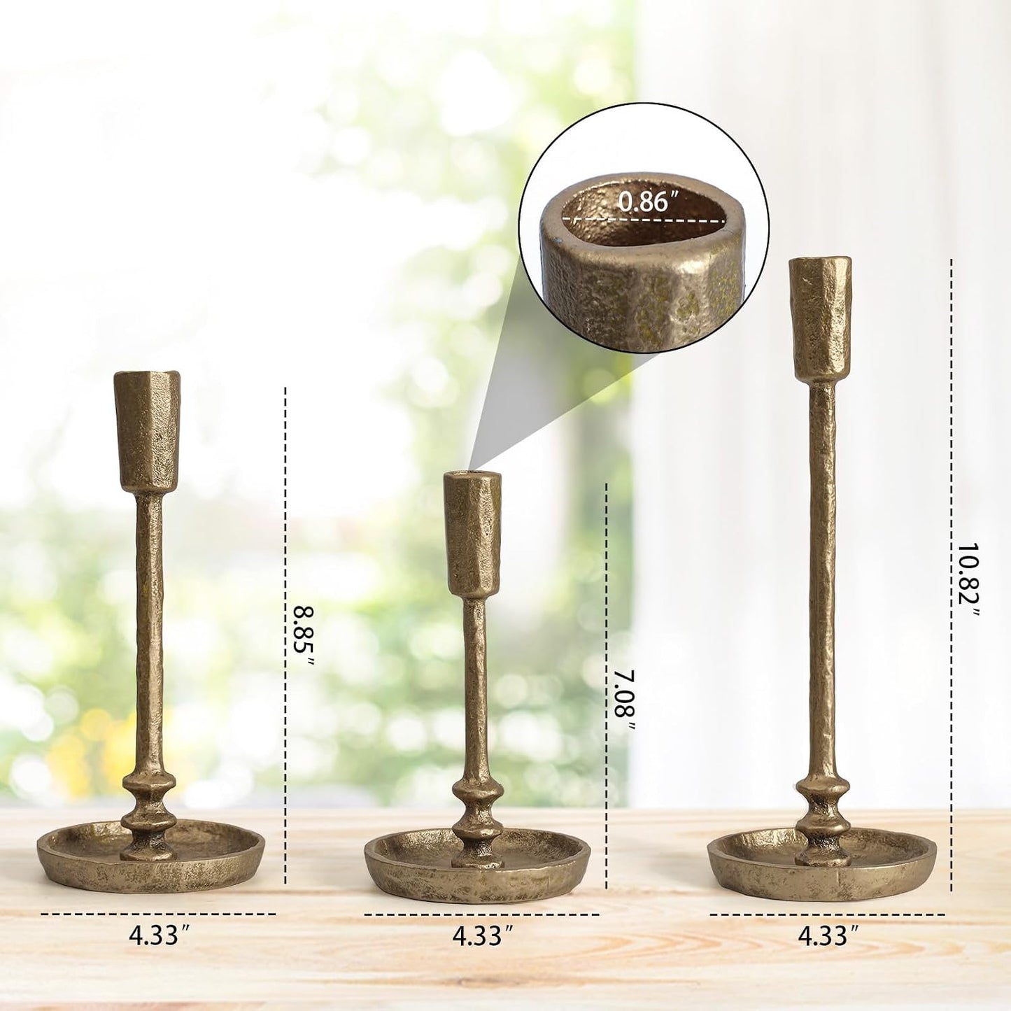 Rustic Cast Iron Taper Candle Holder - Set of 3 Vintage Candle Stands, Candlestick Holders for Wedding, Dining, Party
