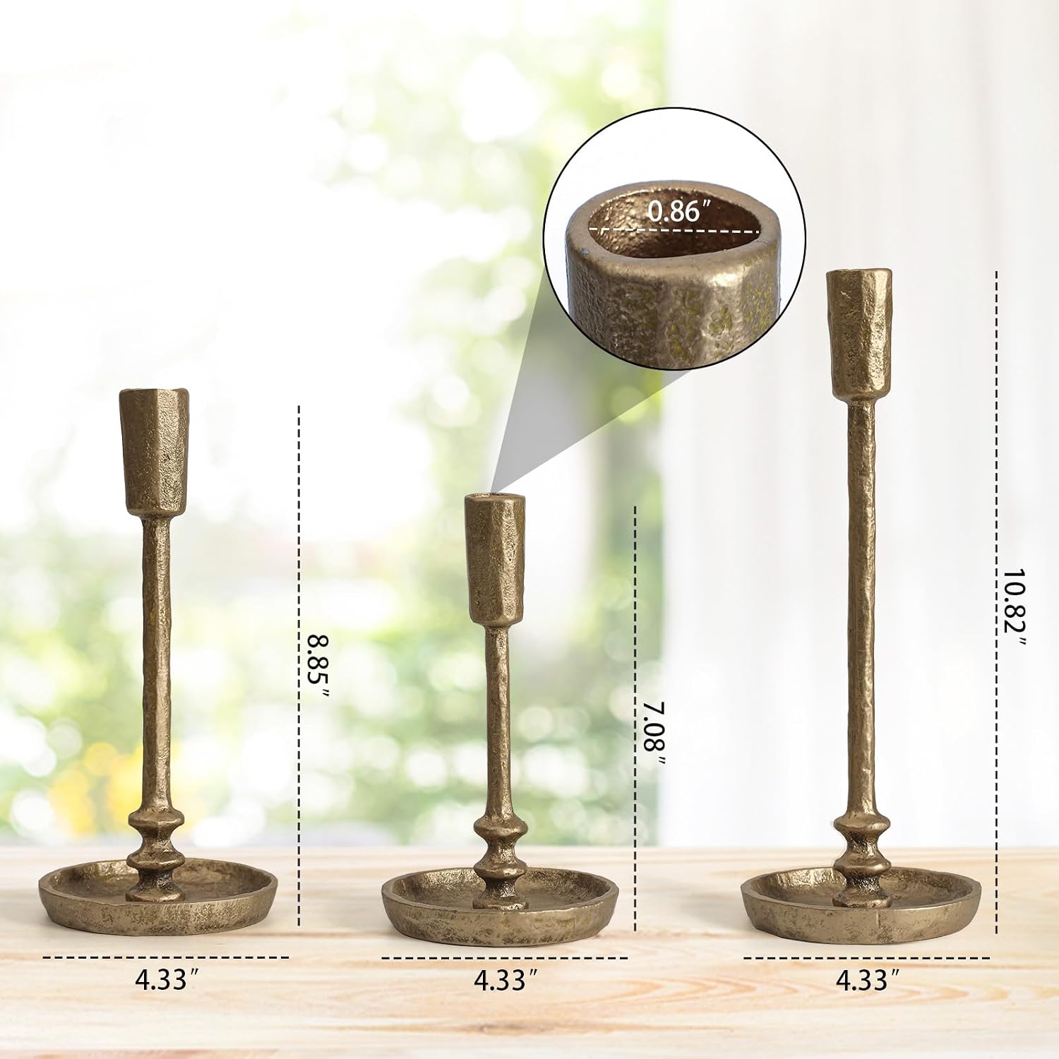 Rustic Cast Iron Taper Candle Holder - Set of 3 Vintage Candle Stands, Candlestick Holders for Wedding, Dining, Party