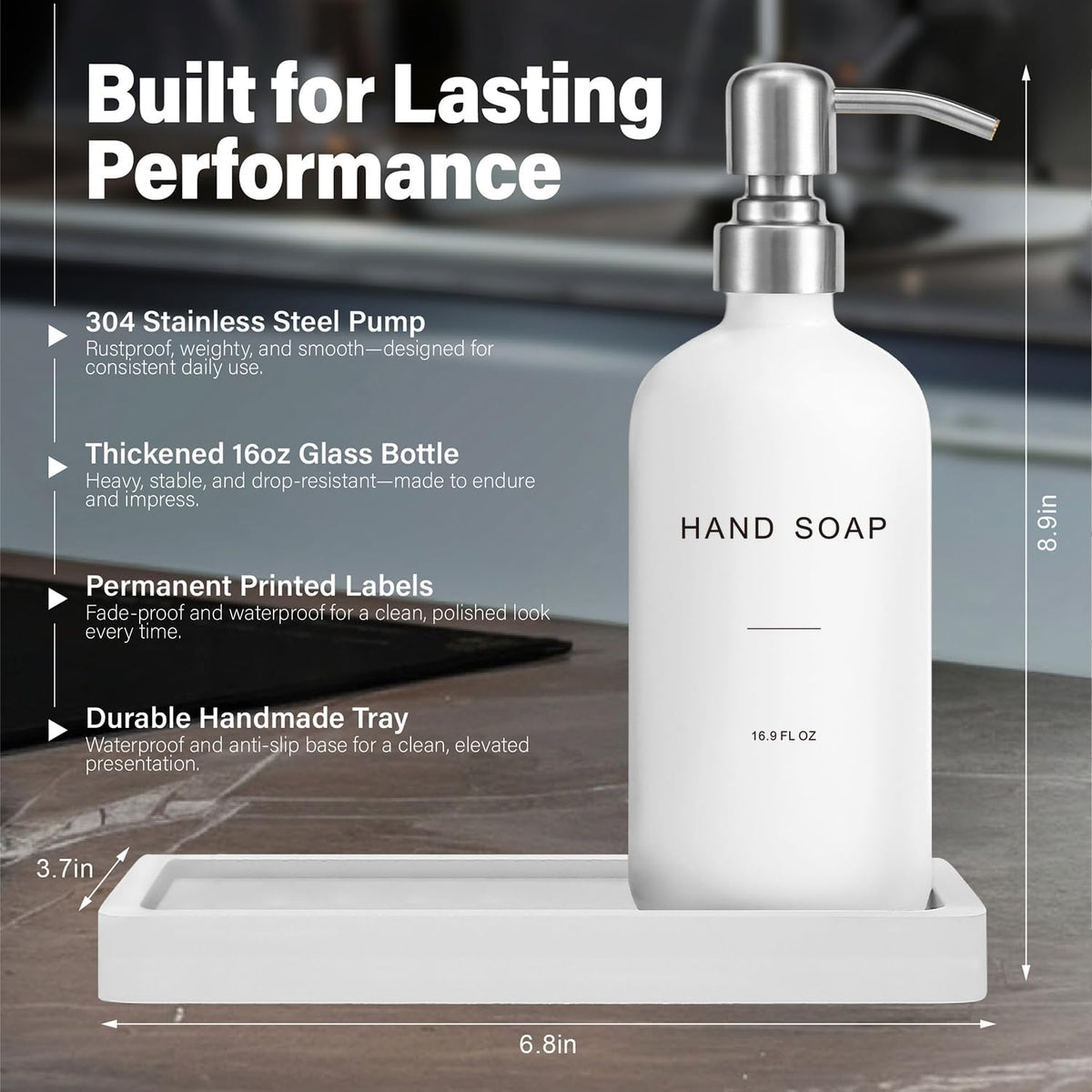 Prus Waso White Soap Dispenser Bathroom Set, Silver & White | Hand and Lotion Dispenser with Pump, Perfect for Bathroom