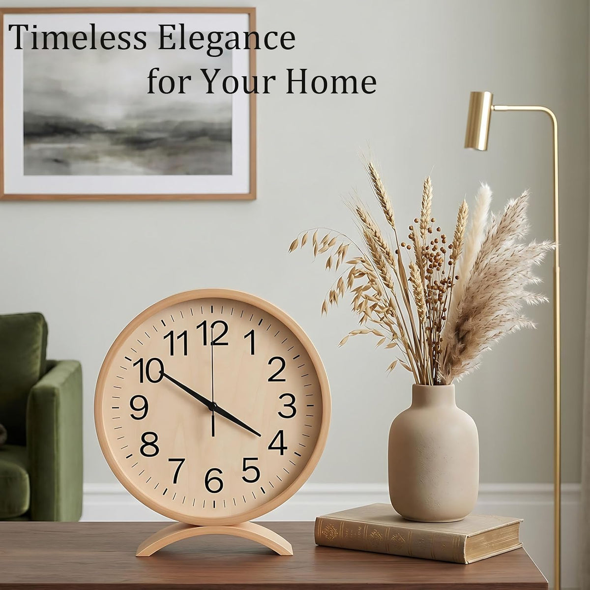 Maxspace Table Clock-8 Inch Silent Non-Ticking Wooden Timepiece Desk Clock, Battery Operated Decor Round Clock for