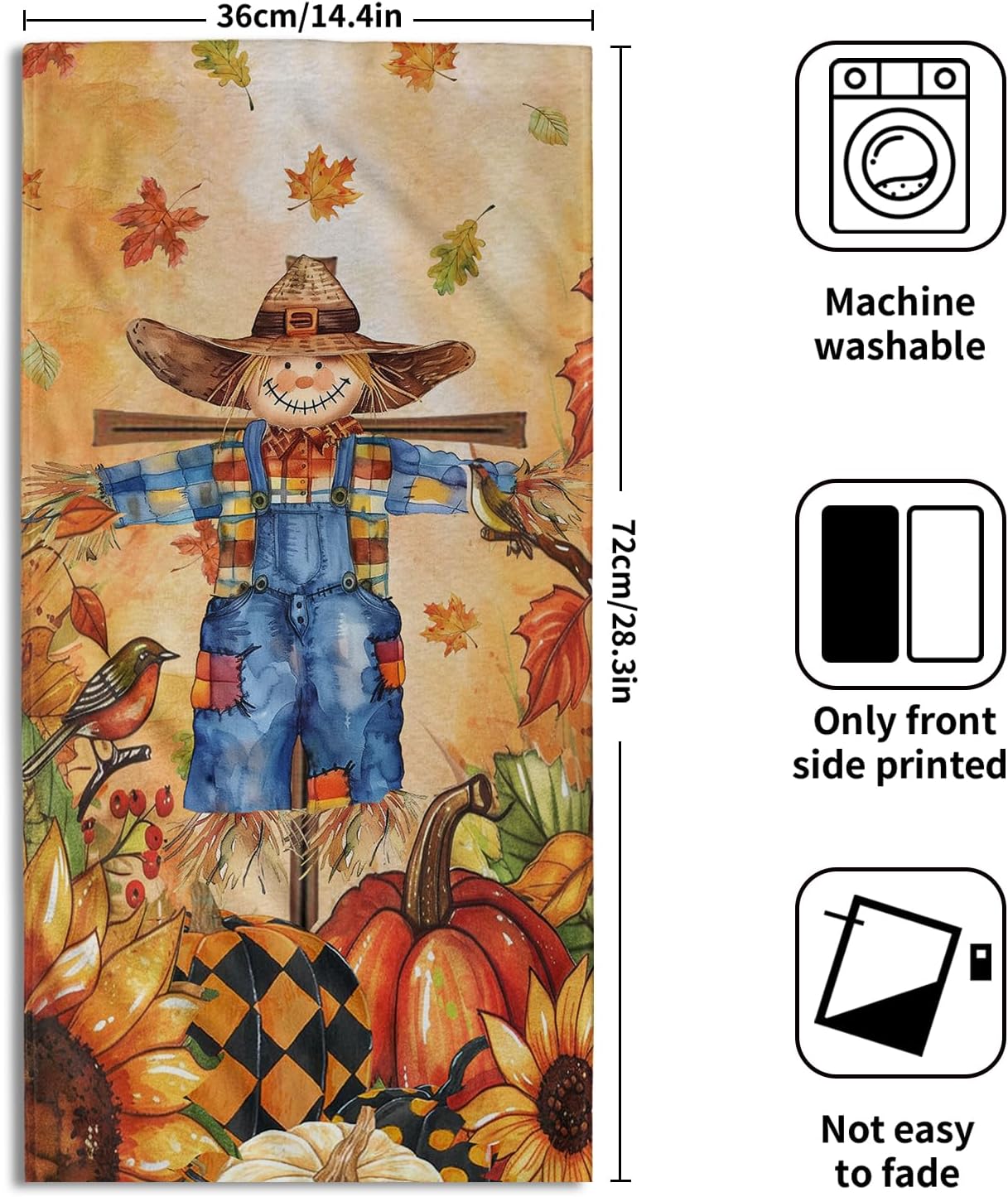 Giwawa Fall Scarecrow Hand Towels Set of 2 Autumn Pumpkin Bathroom Towel Seasonal Holiday Decorative Fingertip Towel