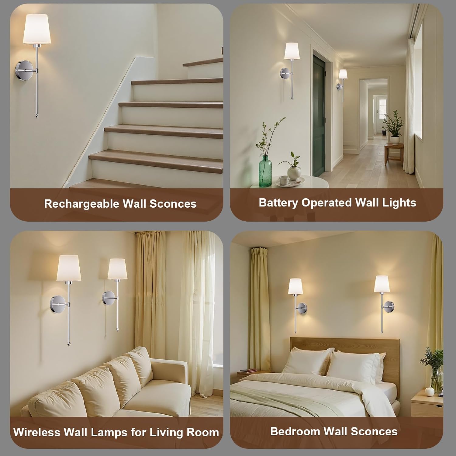 IRONPAX Wall Sconces Battery Operated Set of 2, Wireless Rechargeable Wall Sconce Set of Two, Dimmable Wall Lights with