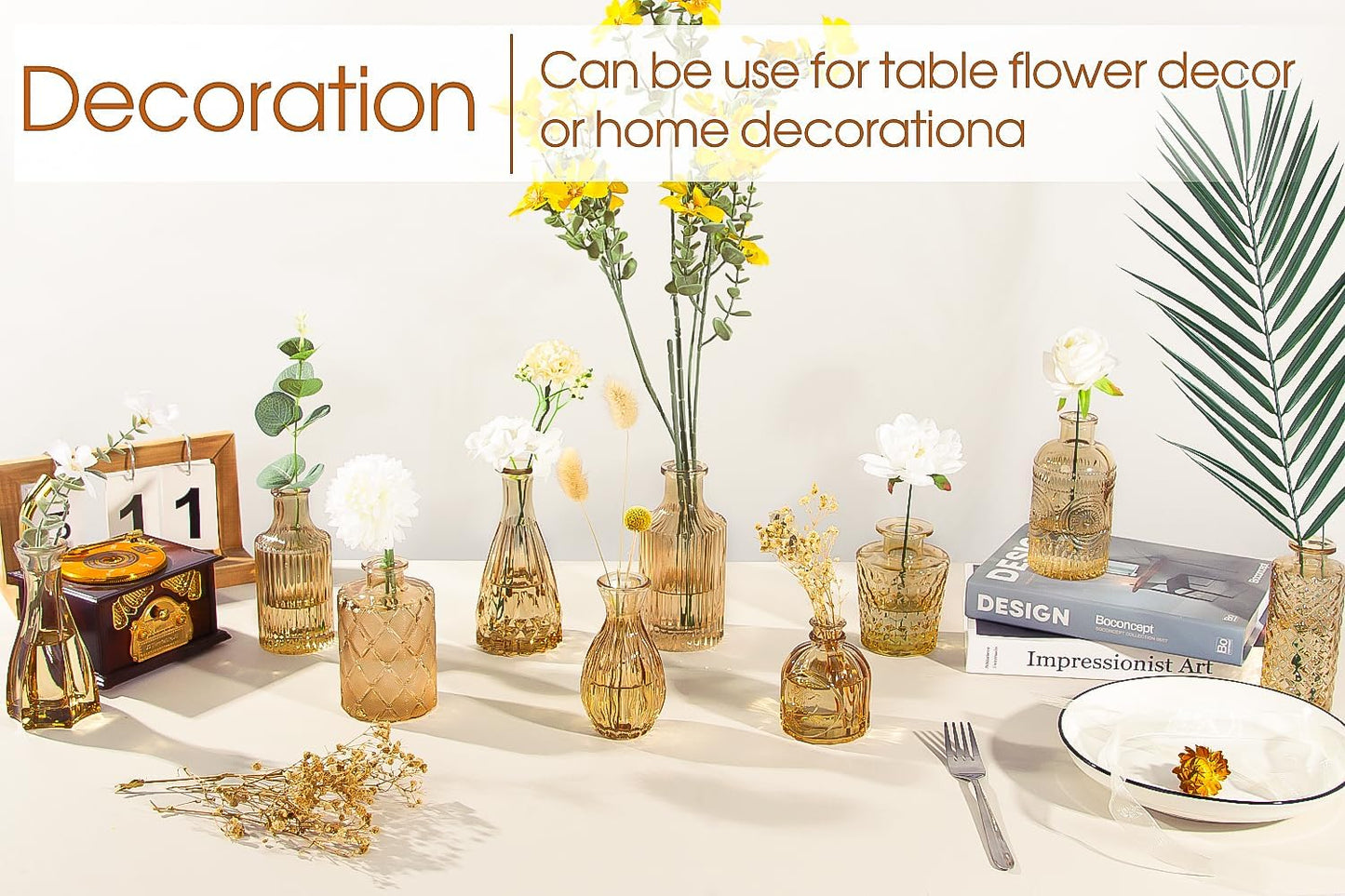 Glass Bud Vases / Amber / Gold / Set of 12