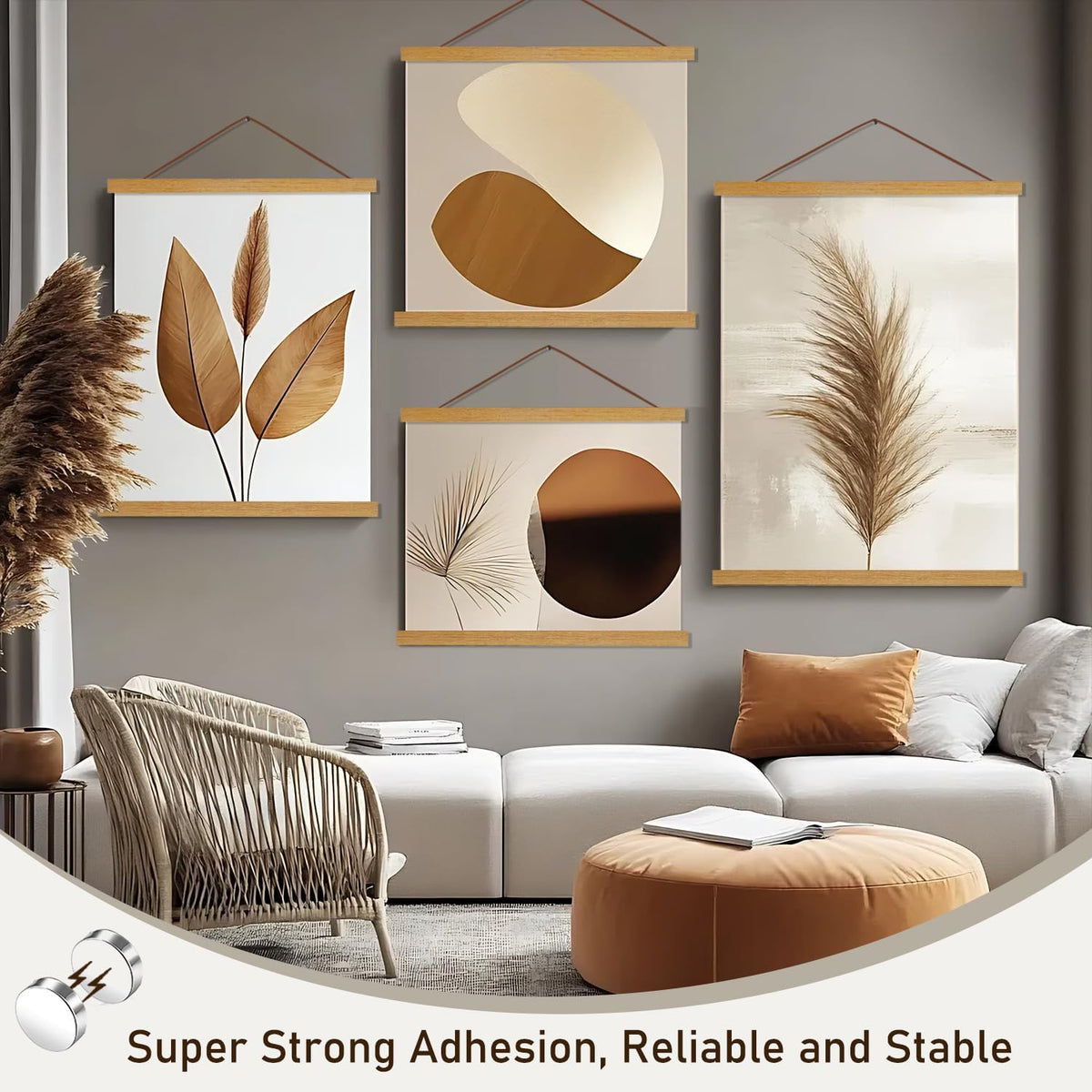 Artmag Magnetic Poster Hanger Frame, 55x36 55x30 55x60 Light Wood Wooden Magnet Canvas Artwork Print Dowel Poster