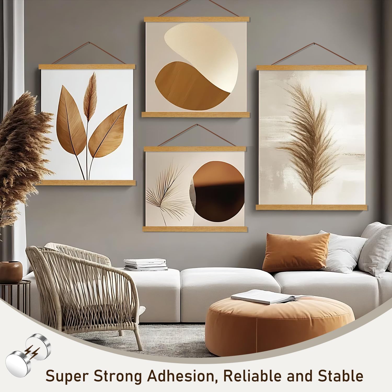 Artmag Magnetic Poster Hanger Frame, 47x36 47x30 47x60 Light Wood Wooden Magnet Canvas Artwork Print Dowel Poster