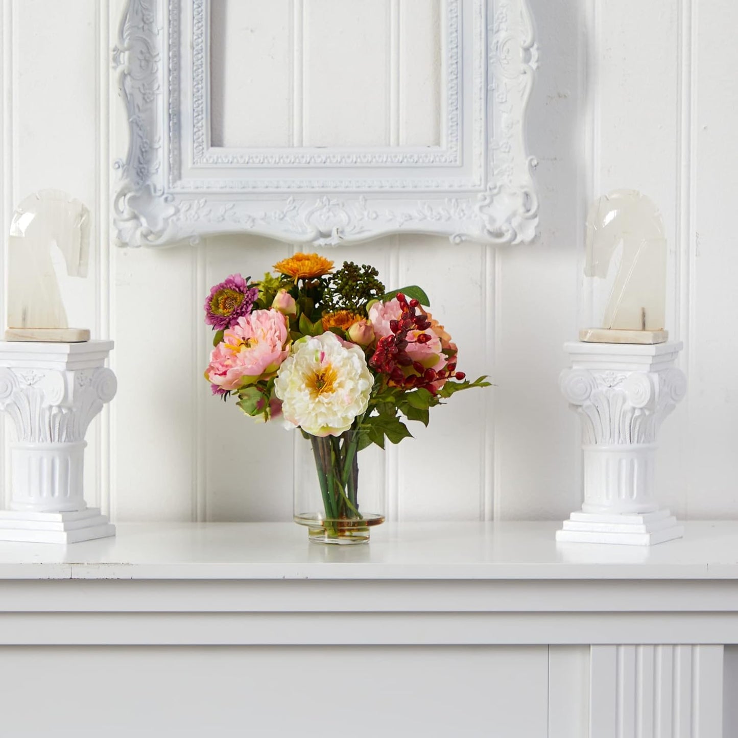 Faux Flowers / Mini Artificial Peony Floral Arrangement / Assorted / 10"D x 10"W x 10"H