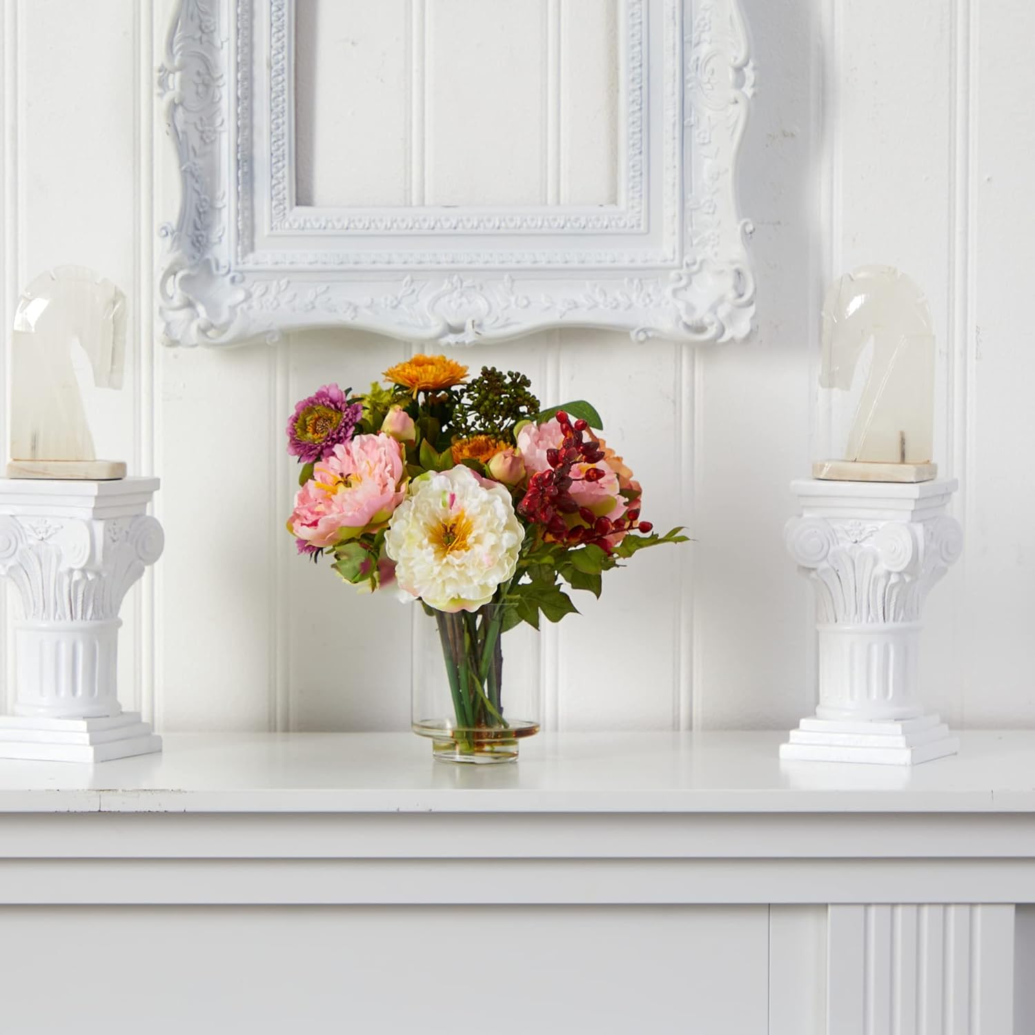 Faux Flowers / Mini Artificial Peony Floral Arrangement / Assorted / 10"D x 10"W x 10"H