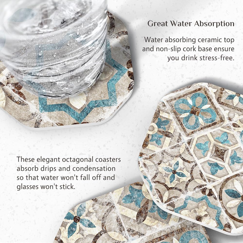 Absorbent Cup Mats for Wooden / W/ Holder / 01. Mandala / Set of 6