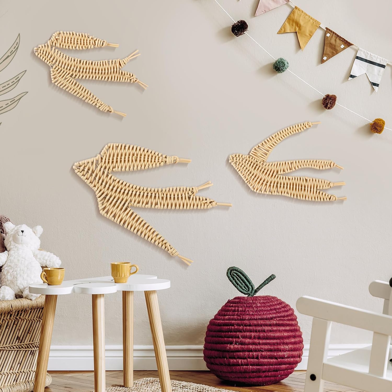 Spring Boho Rattan Wall Decor Set Handmade Wicker Flying Birds / Bird / Set of 3
